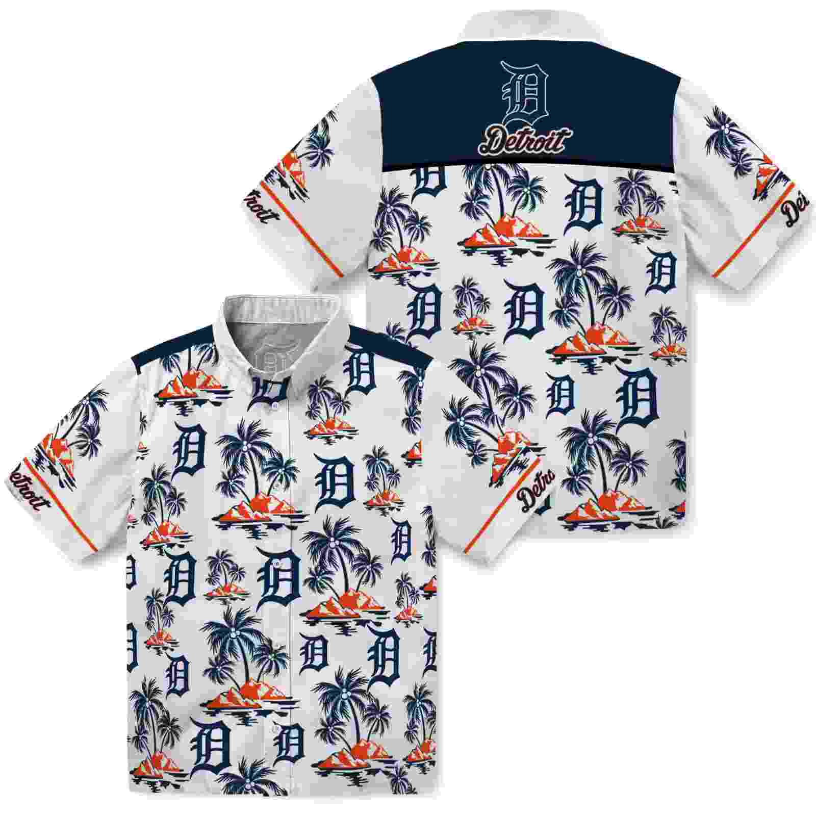 detroit tigers palm island print navy white hawaiian shirt high quality