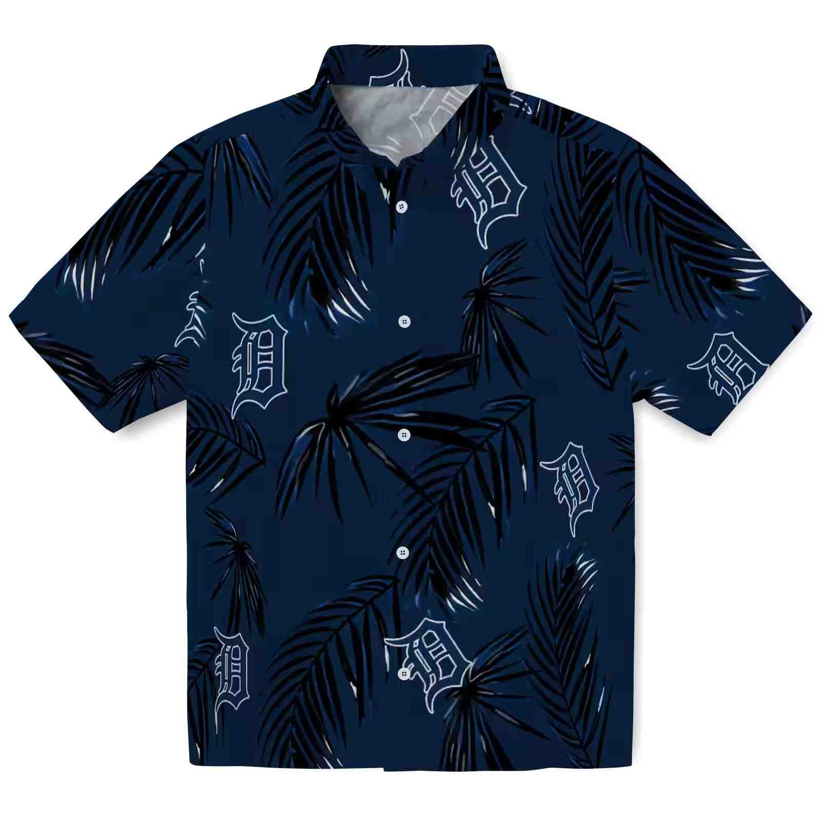 Detroit Tigers Palm Leaf Navy Hawaiian Shirt