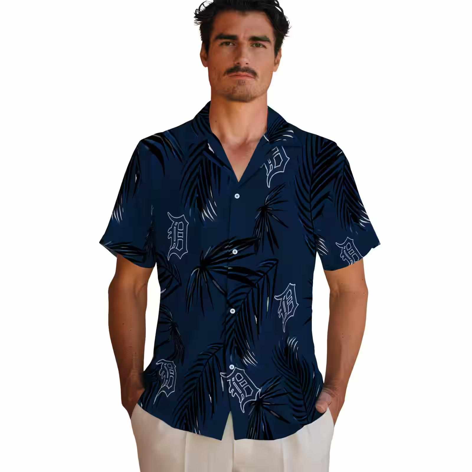 detroit tigers palm leaf navy hawaiian shirt fashion forward