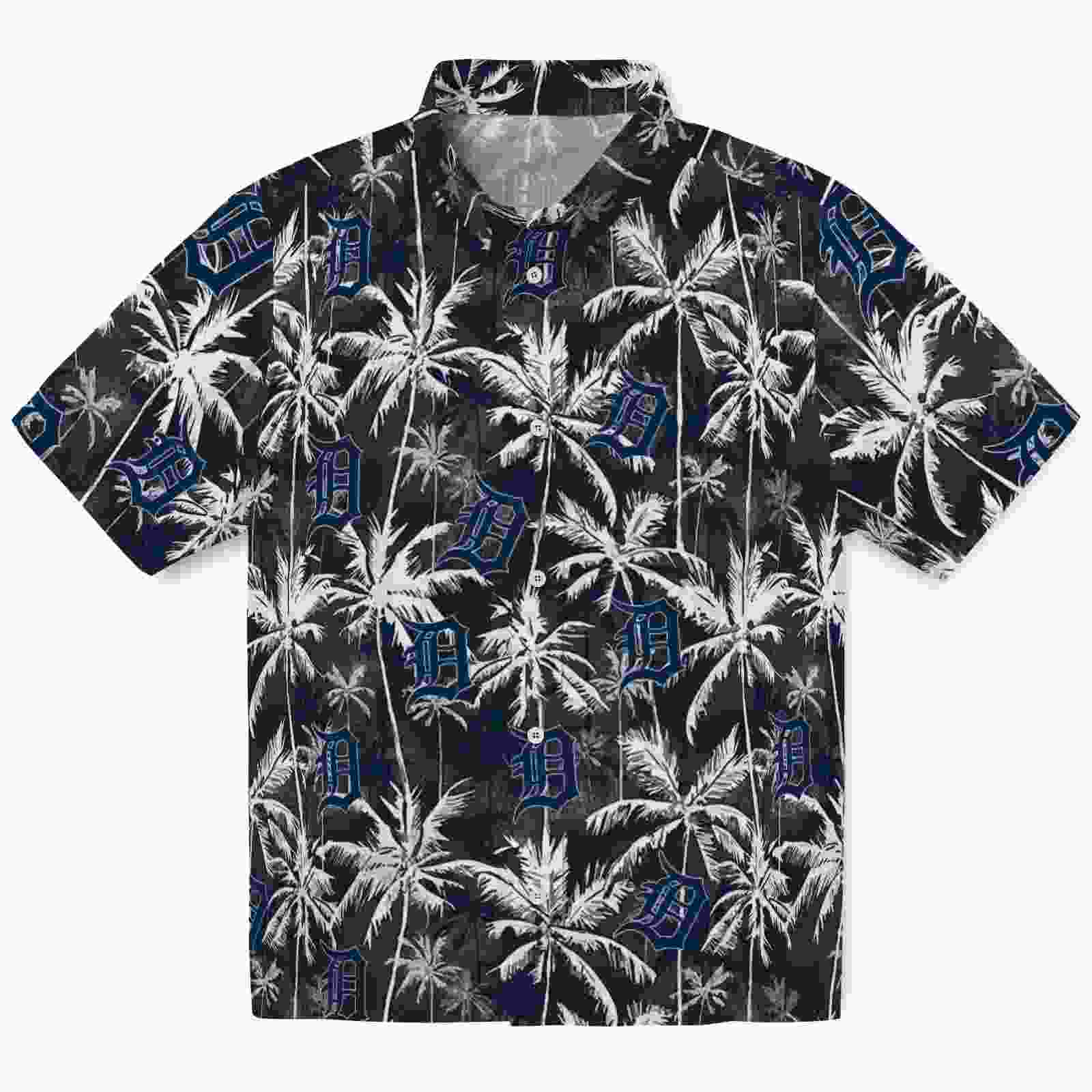 Detroit Tigers Palm Pattern Navy Black Hawaiian Shirt