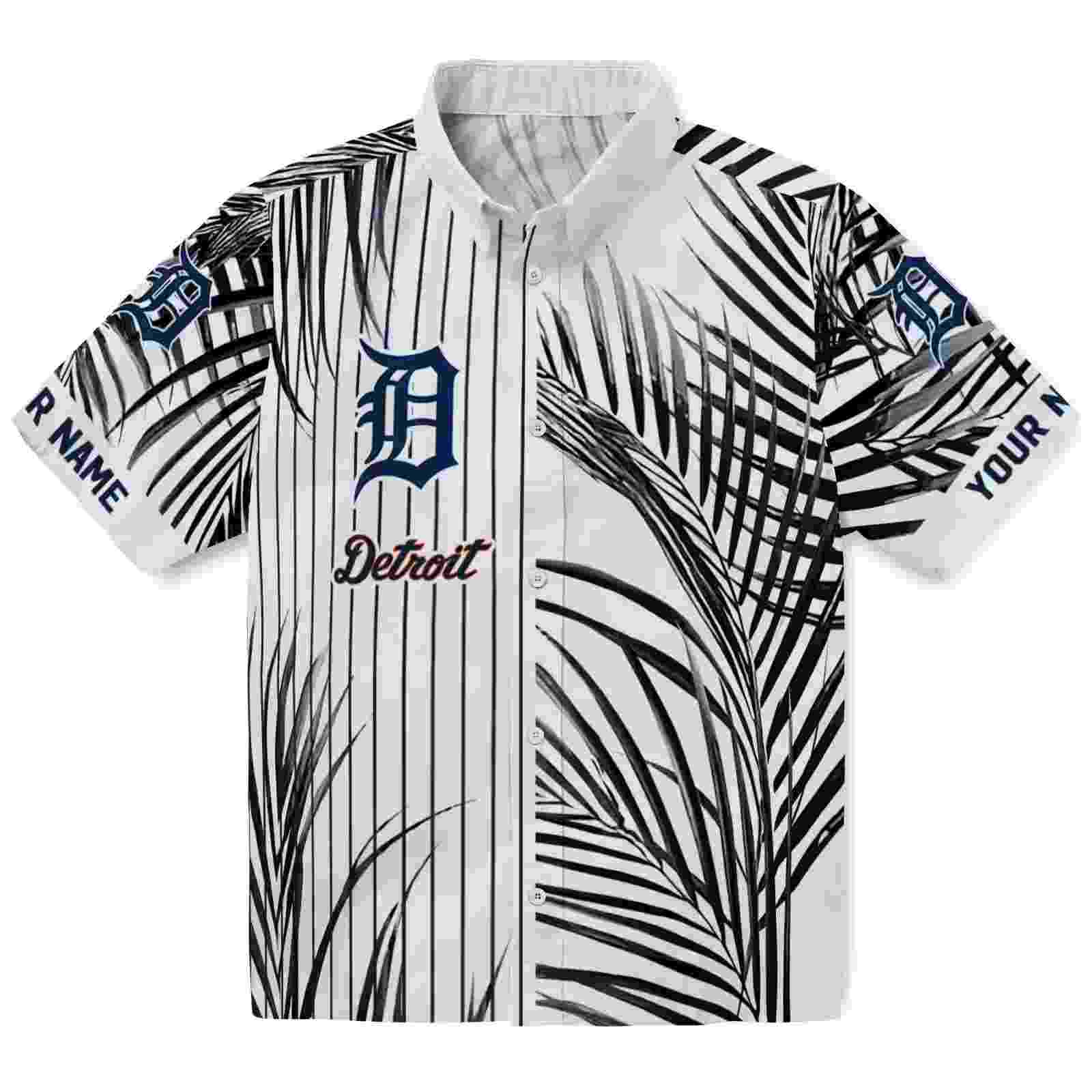 Detroit Tigers Palm Stripes Navy Black White Hawaiian Shirt