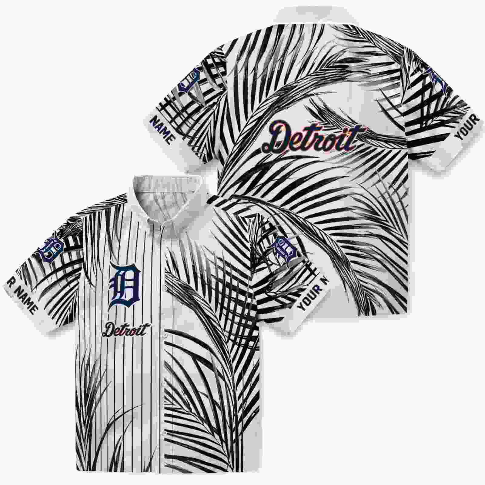 detroit tigers palm stripes navy black white hawaiian shirt high quality