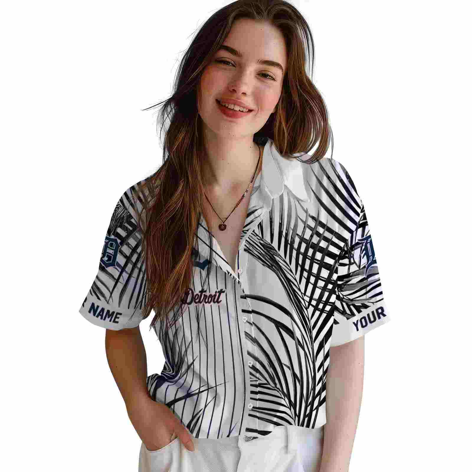 detroit tigers palm stripes navy black white hawaiian shirt latest model