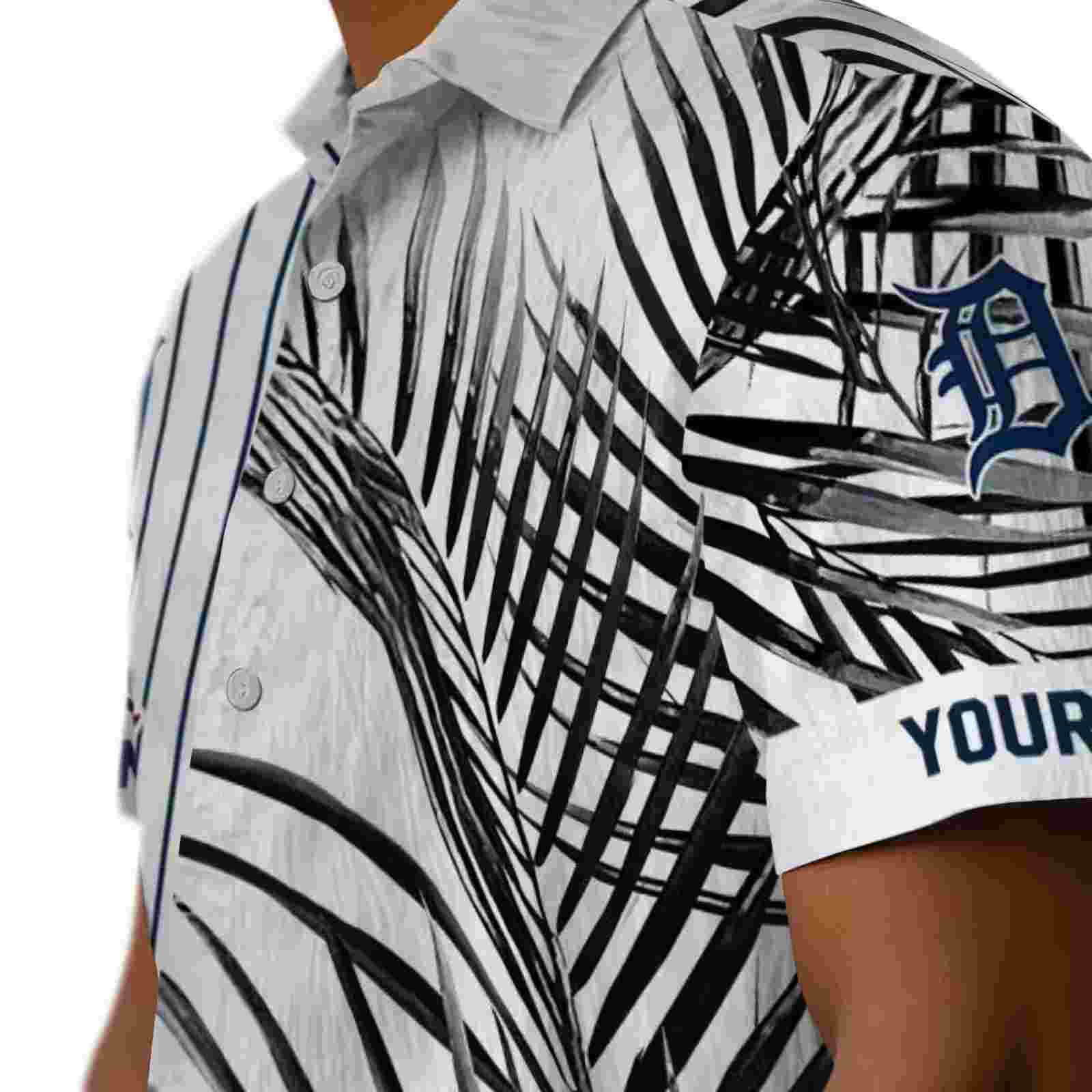 detroit tigers palm stripes navy black white hawaiian shirt trendy