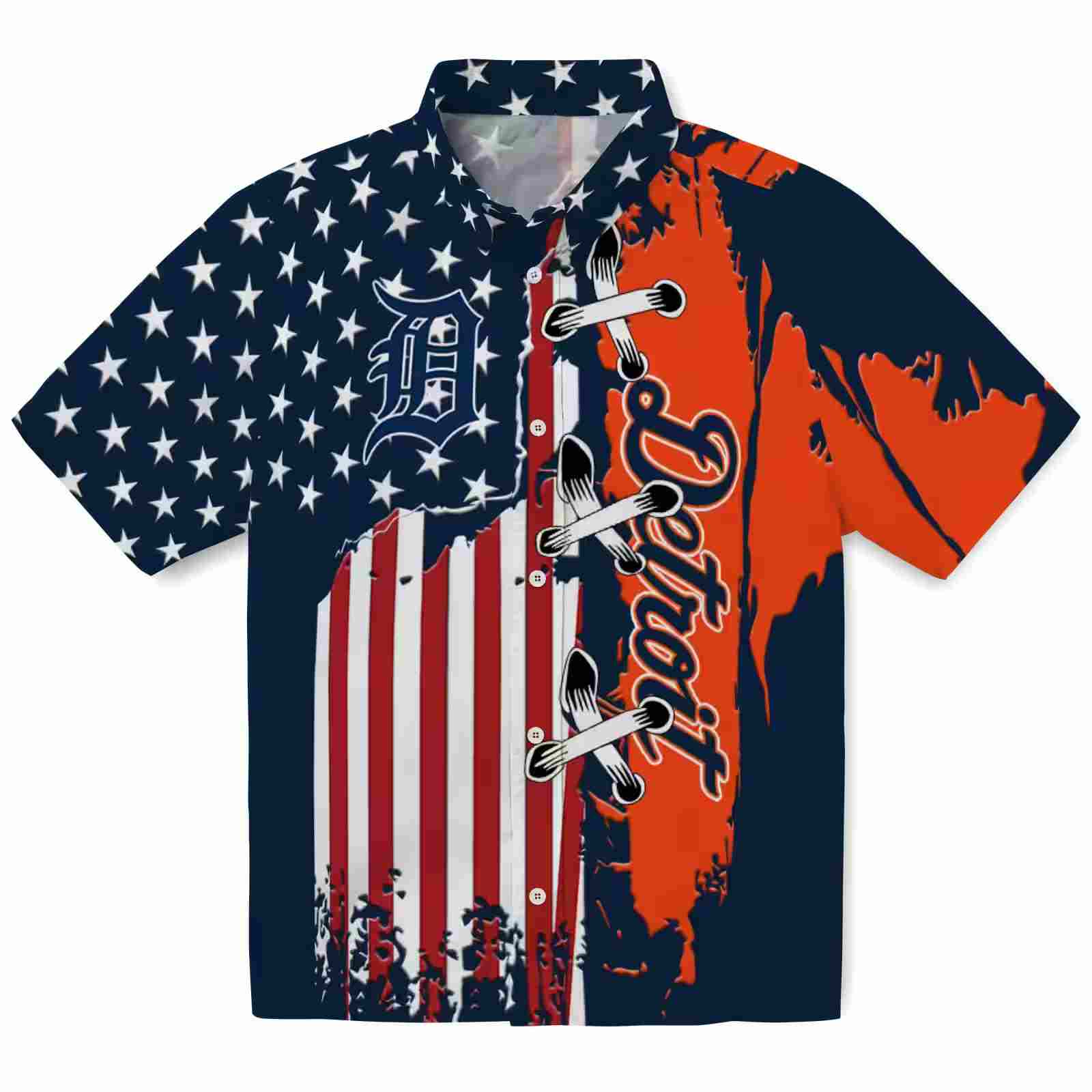 Detroit Tigers Stitched Flag Navy Hawaiian Shirt