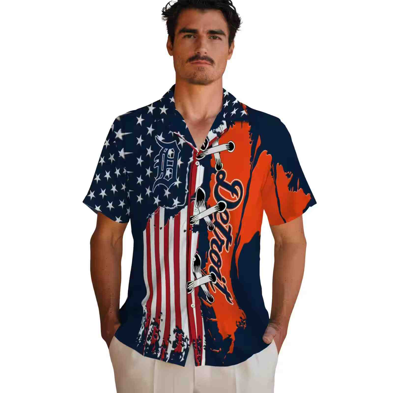 detroit tigers stitched flag navy hawaiian shirt fashion forward