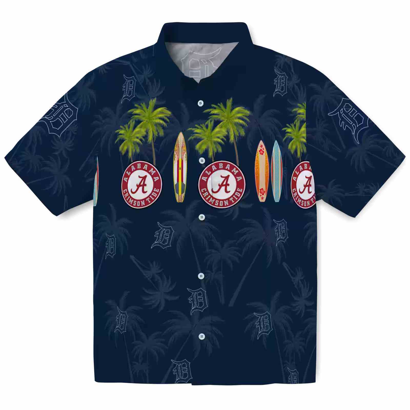 Detroit Tigers Surfboard Palm Navy Hawaiian Shirt