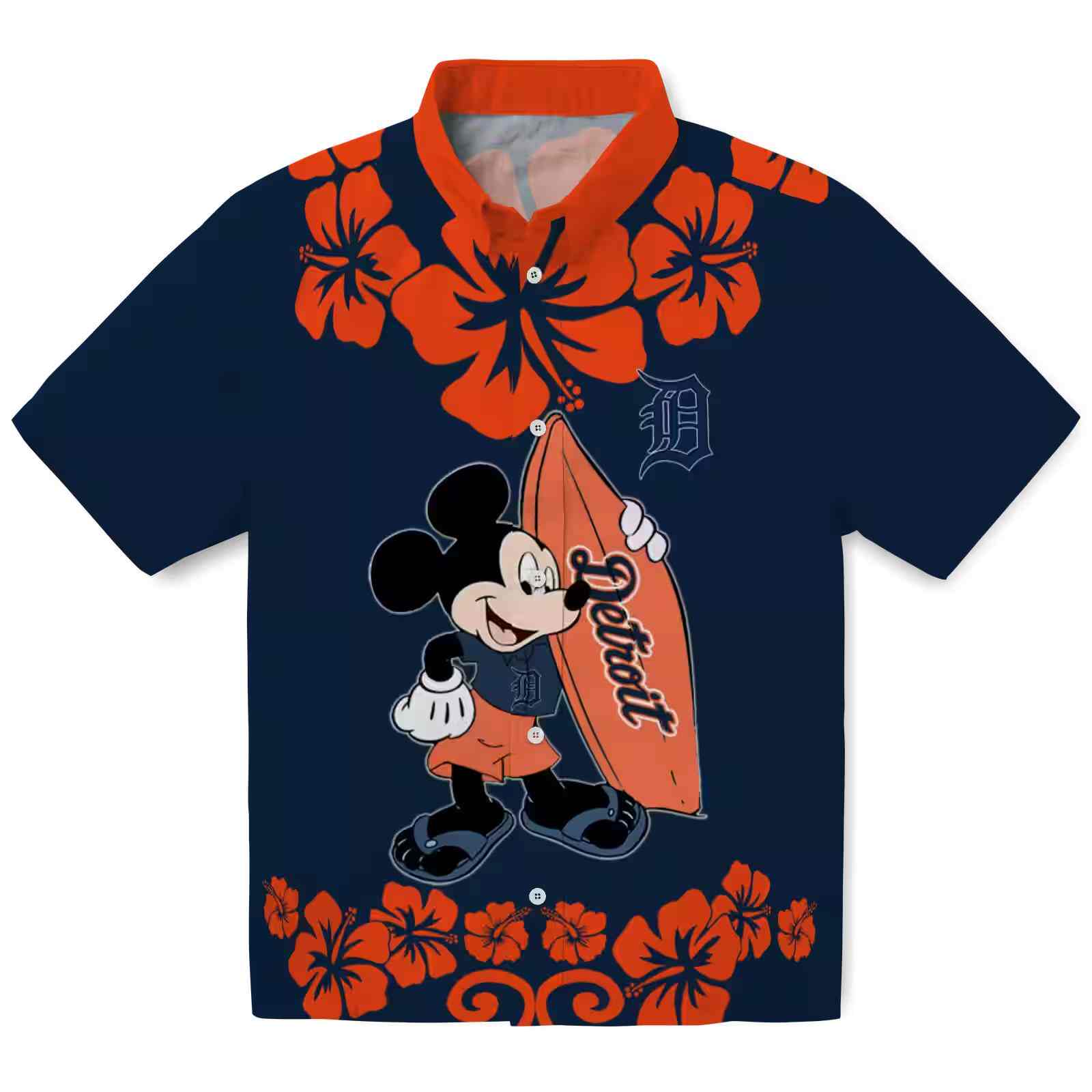 Detroit Tigers Surfing Mickey Navy Hawaiian Shirt