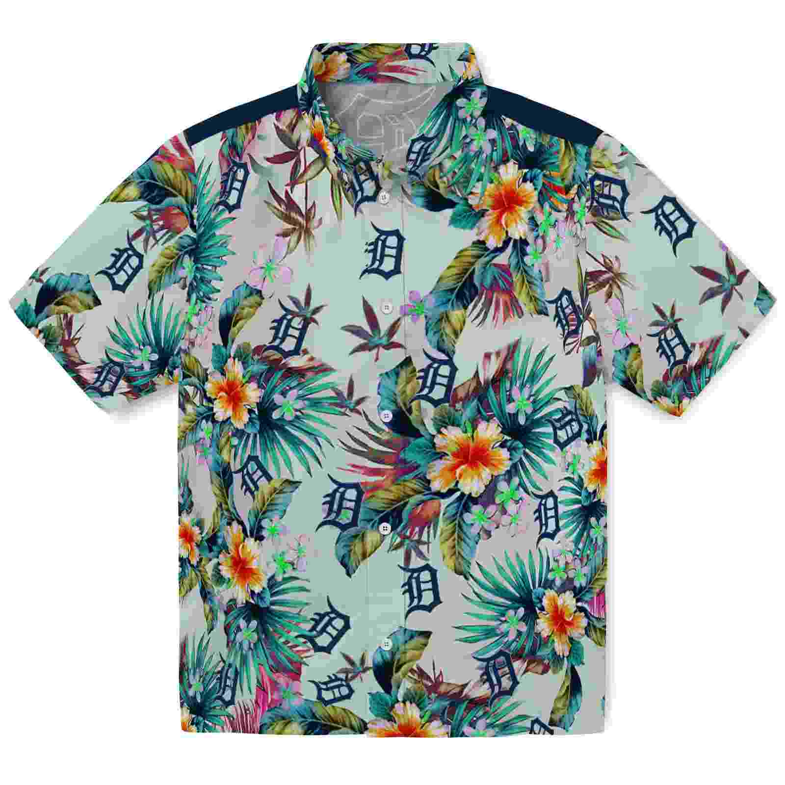 Detroit Tigers Tropical Foliage Green Hawaiian Shirt