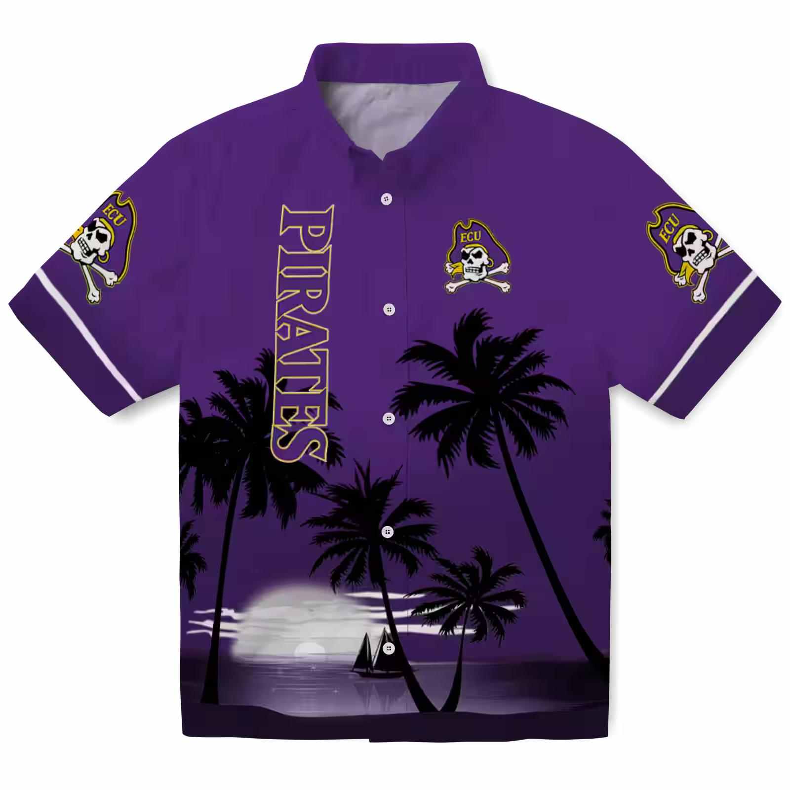 East Carolina Pirates Beach Sunset Purple Black Hawaiian Shirt