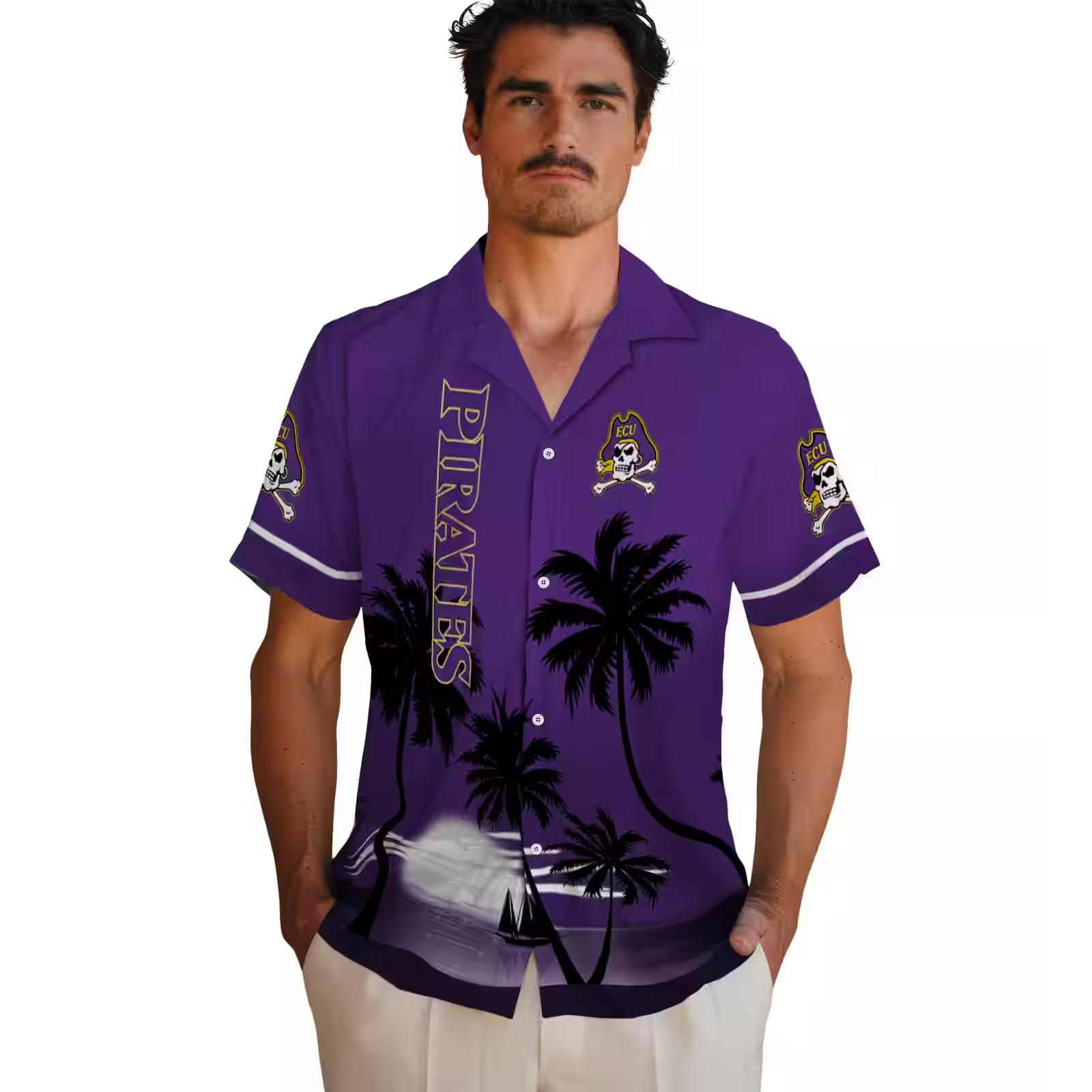 east carolina pirates beach sunset purple black hawaiian shirt fashion forward