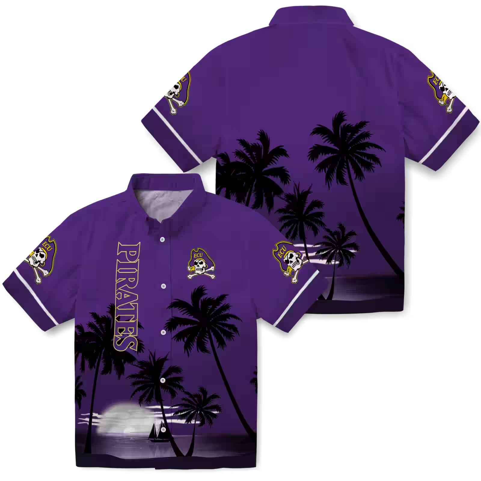 east carolina pirates beach sunset purple black hawaiian shirt high quality