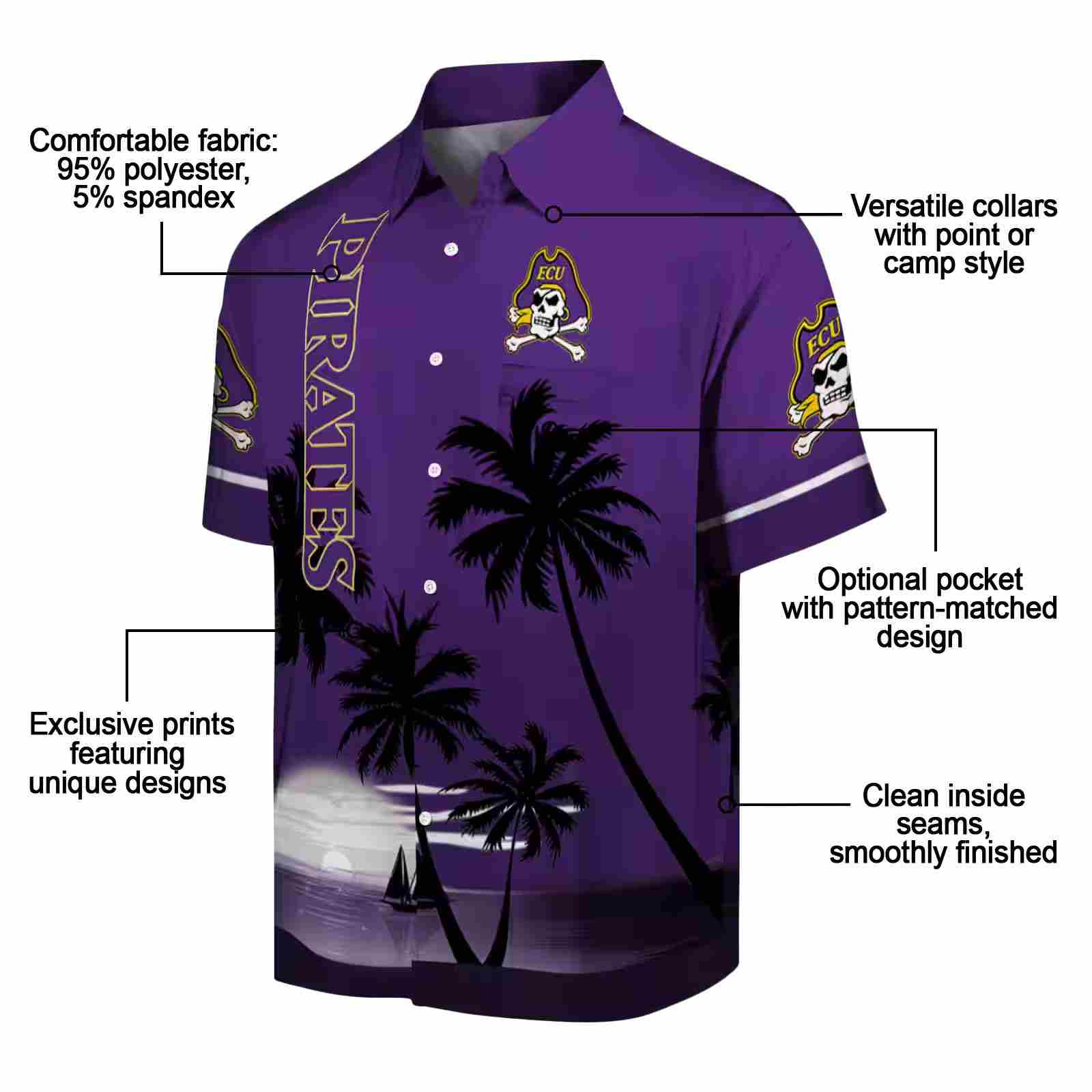 east carolina pirates beach sunset purple black hawaiian shirt new arrival