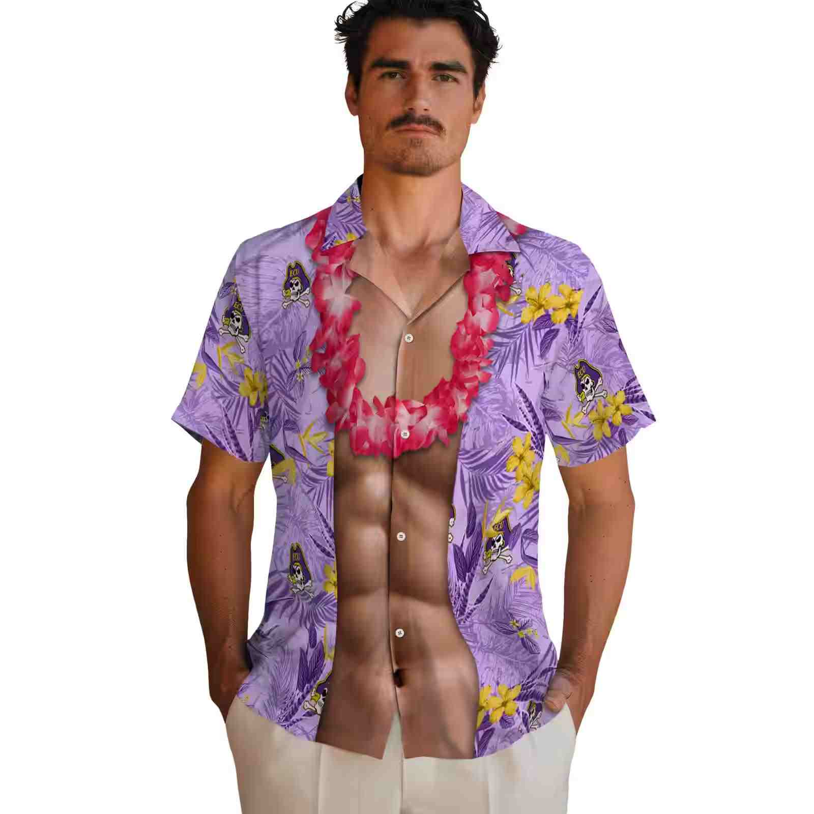 east carolina pirates chest illusion purple hawaiian shirt fashion forward