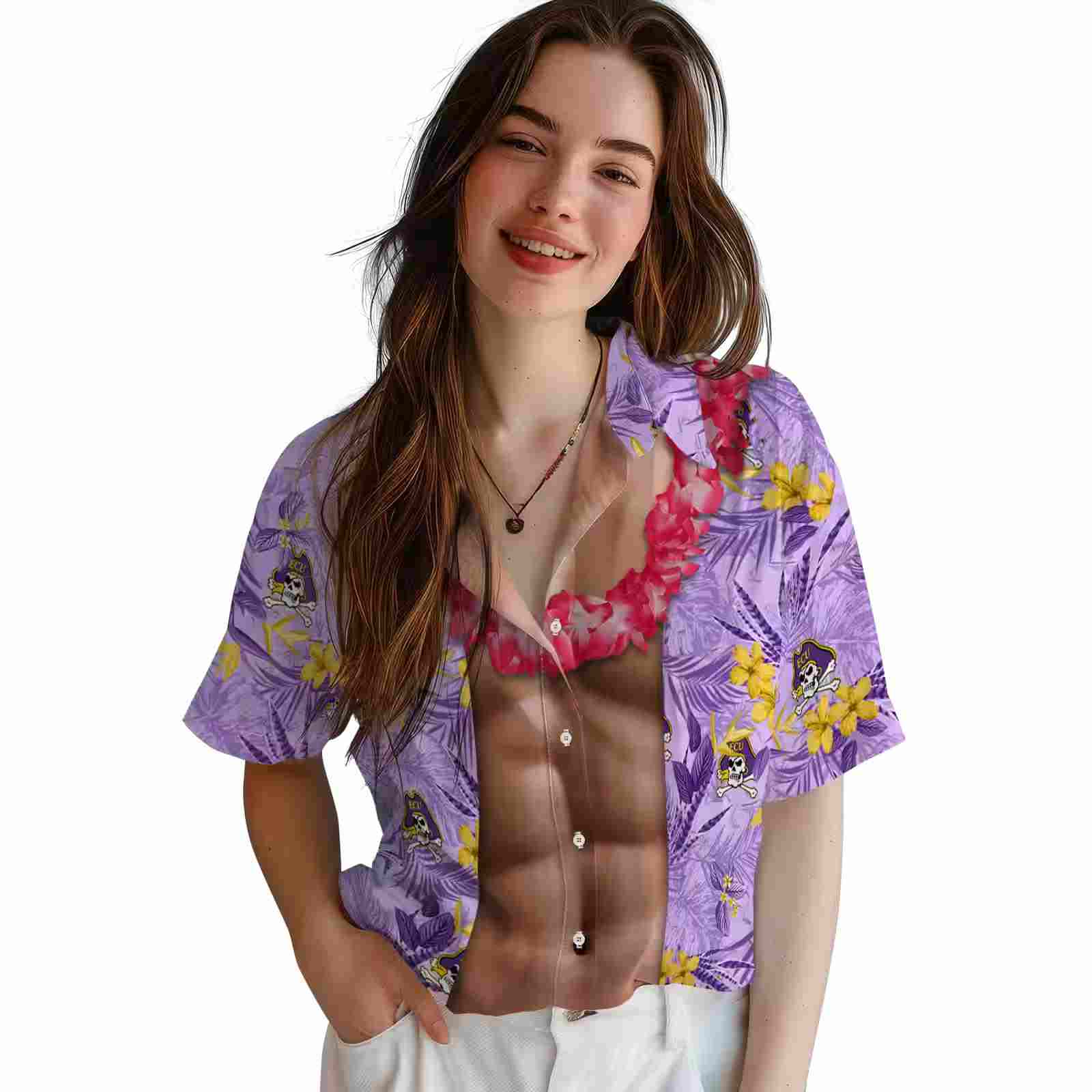 east carolina pirates chest illusion purple hawaiian shirt latest model