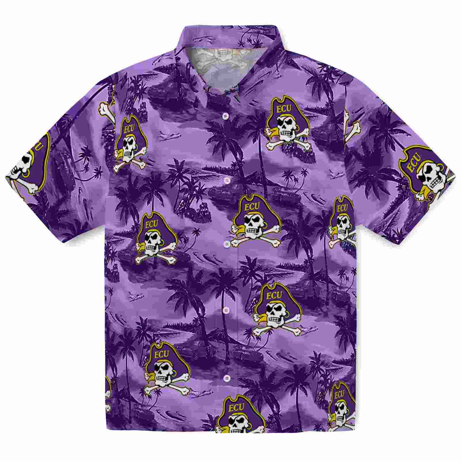 East Carolina Pirates Coastal Palms Purple Hawaiian Shirt