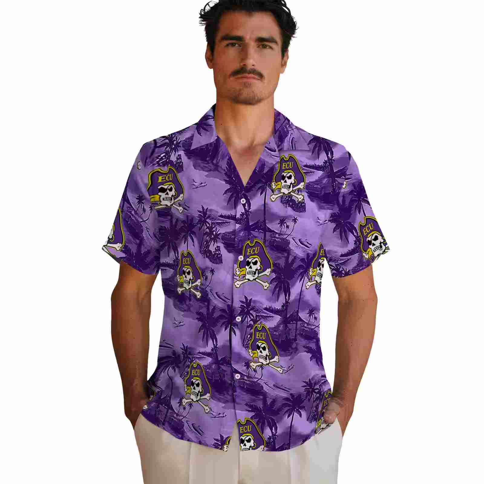 east carolina pirates coastal palms purple hawaiian shirt fashion forward