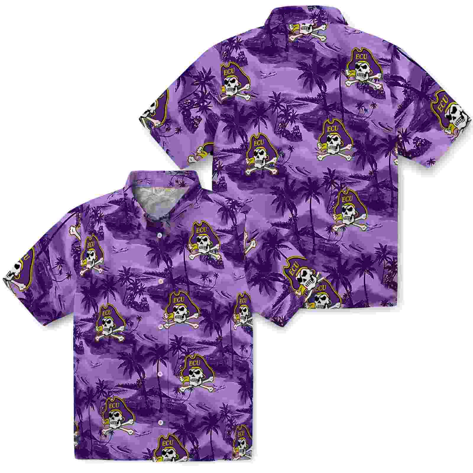 east carolina pirates coastal palms purple hawaiian shirt high quality