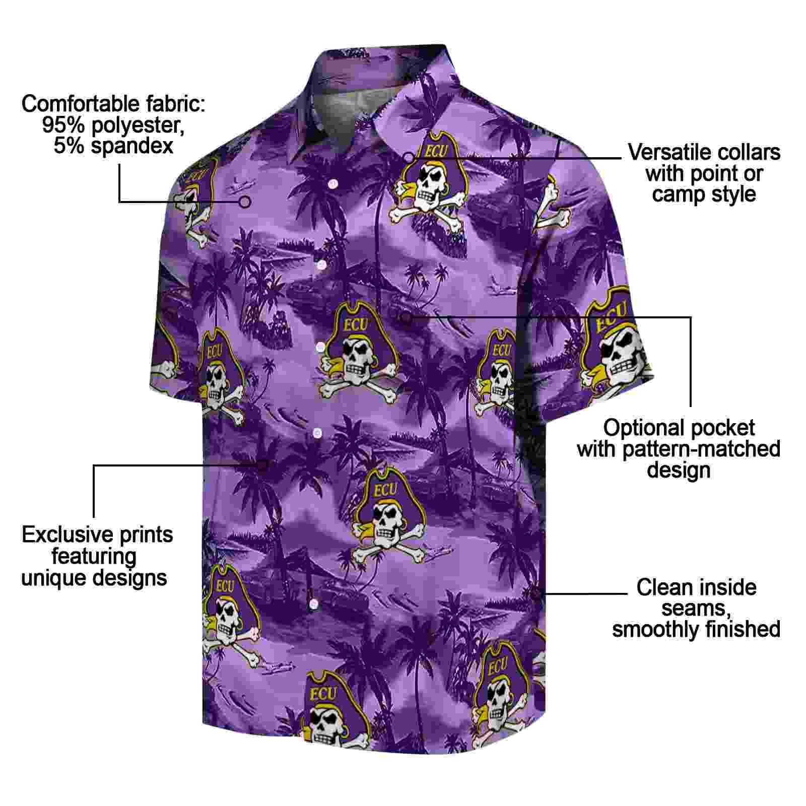 east carolina pirates coastal palms purple hawaiian shirt new arrival