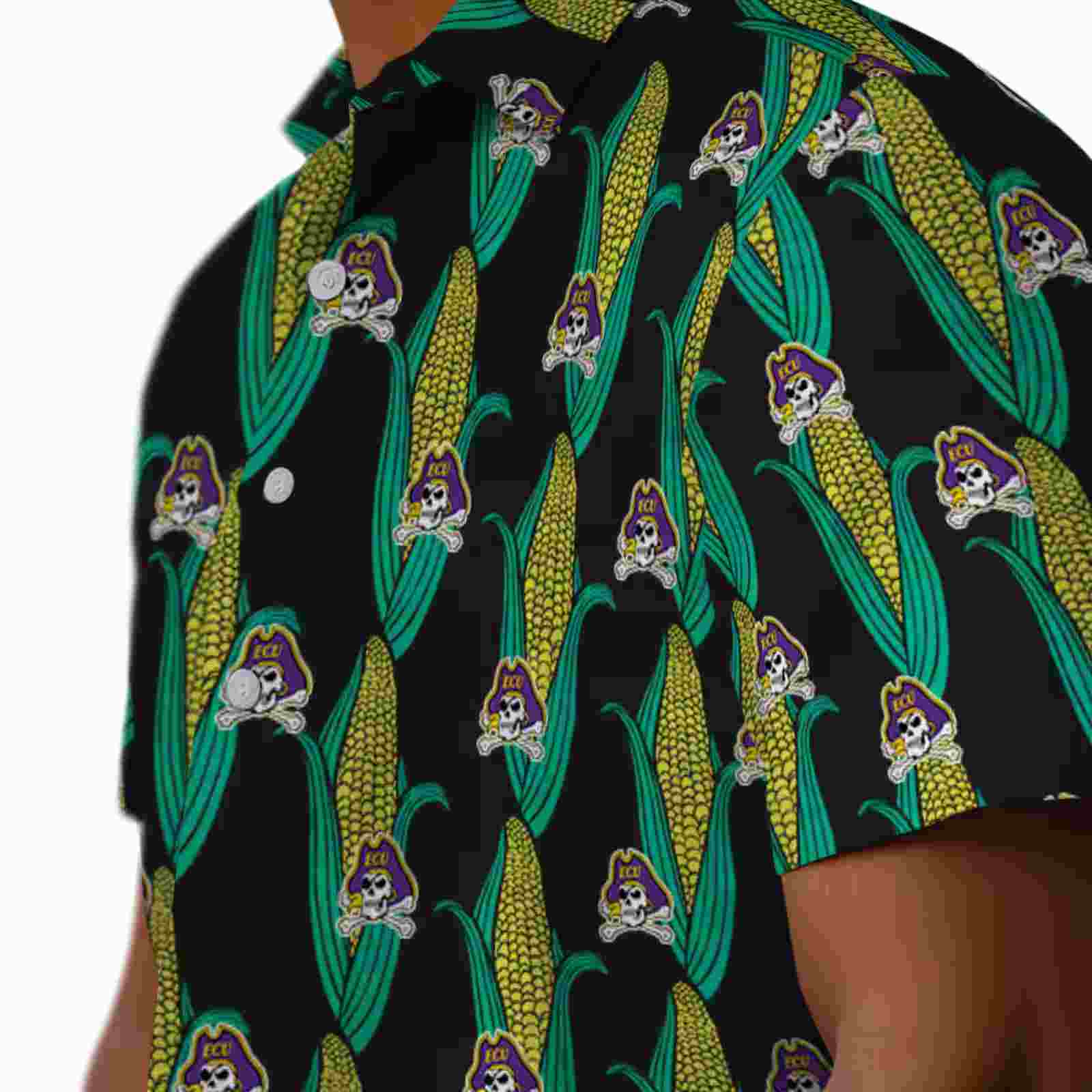 east carolina pirates corn motifs black green hawaiian shirt trendy