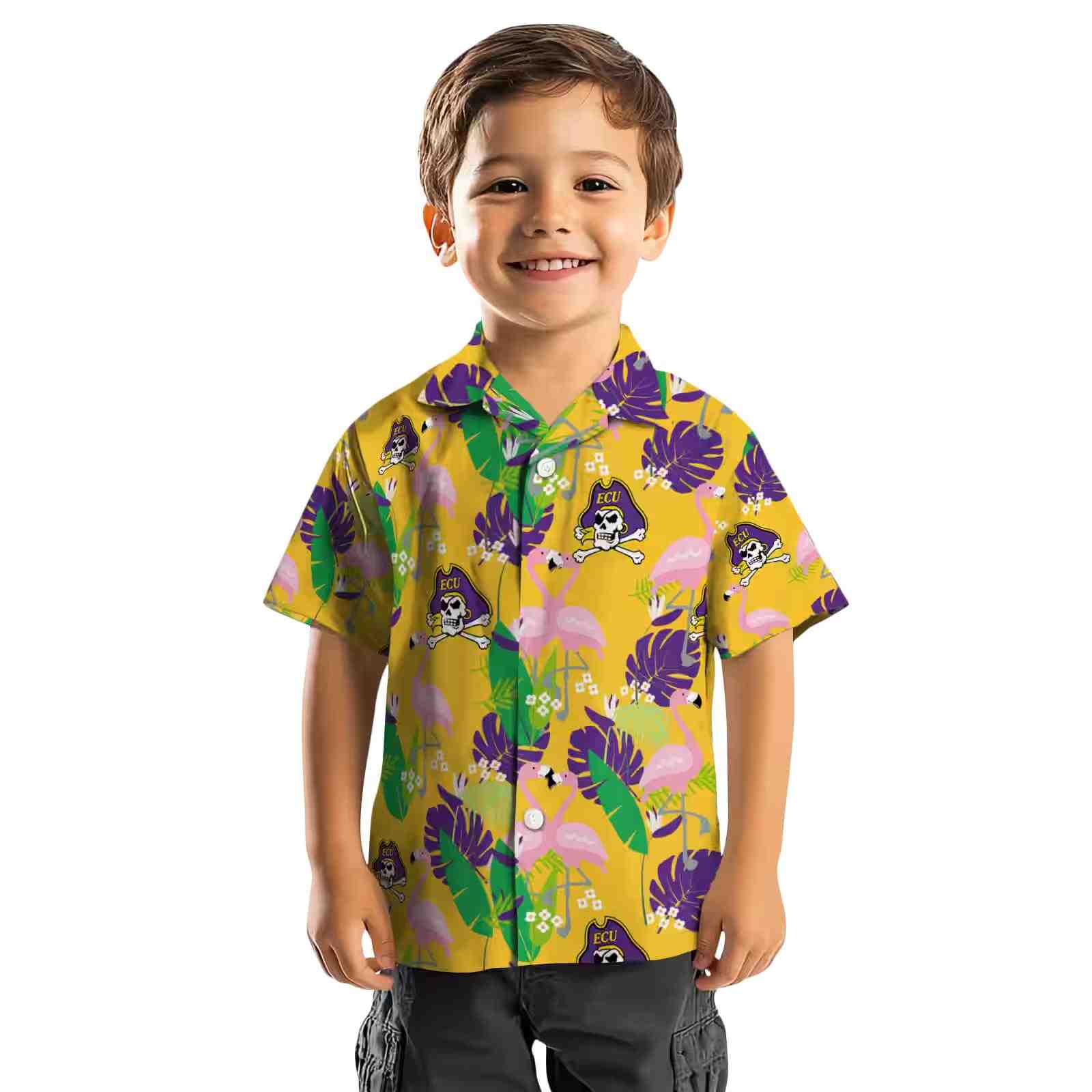 east carolina pirates flamingo foliage purple green hawaiian shirt top rated