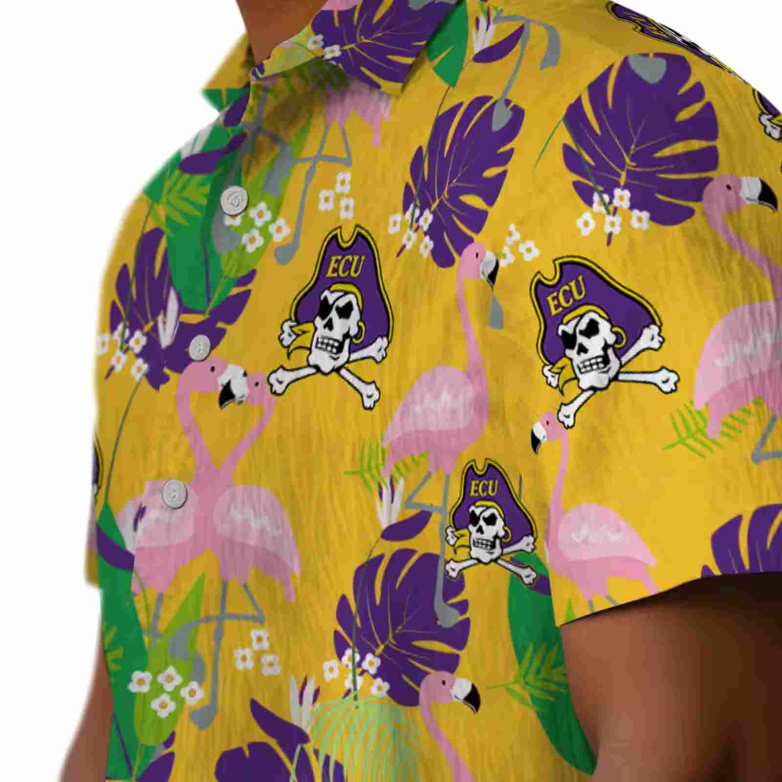 east carolina pirates flamingo foliage purple green hawaiian shirt trendy