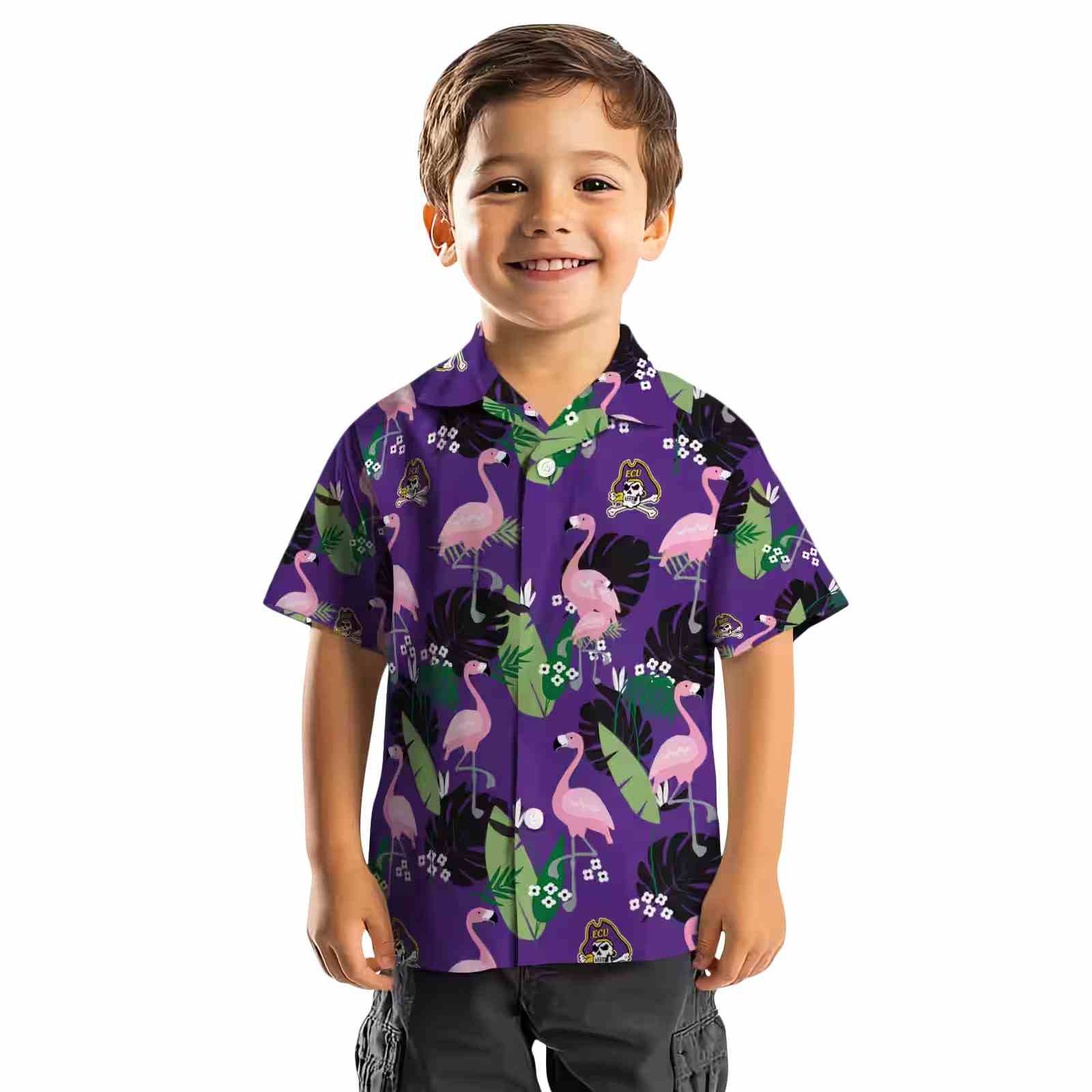 east carolina pirates flamingo leaf motif purple hawaiian shirt top rated