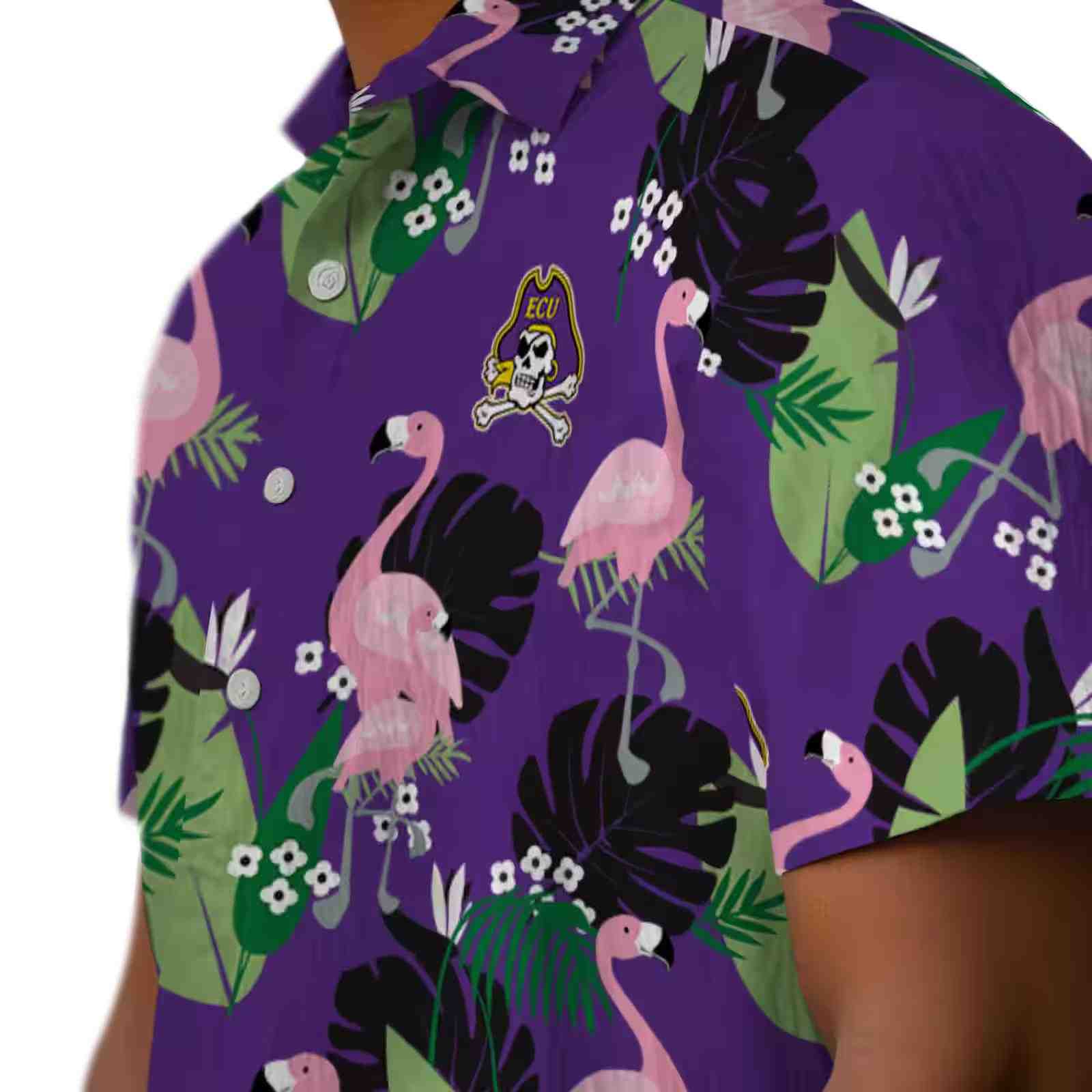 east carolina pirates flamingo leaf motif purple hawaiian shirt trendy