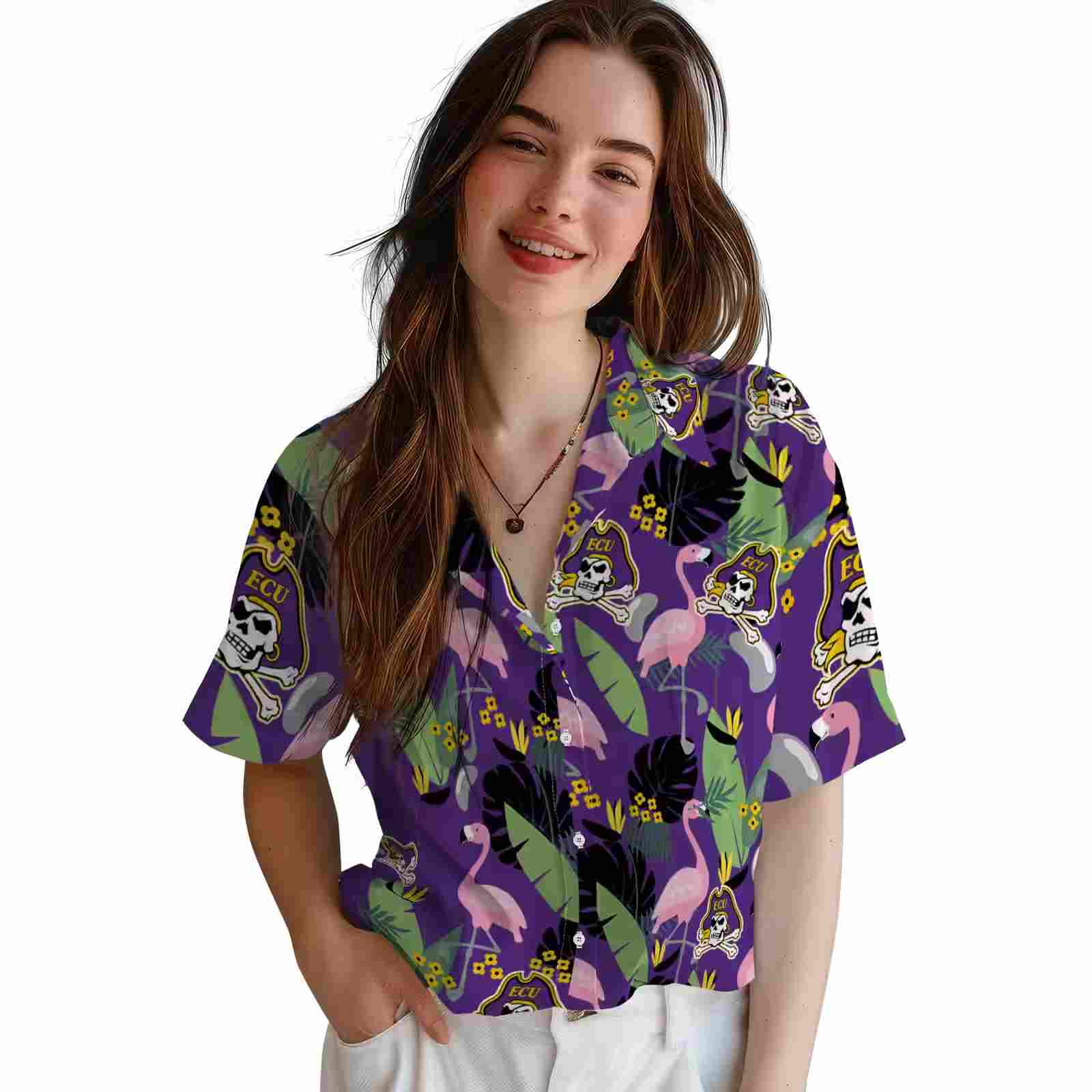 east carolina pirates flamingo leaves purple hawaiian shirt latest model