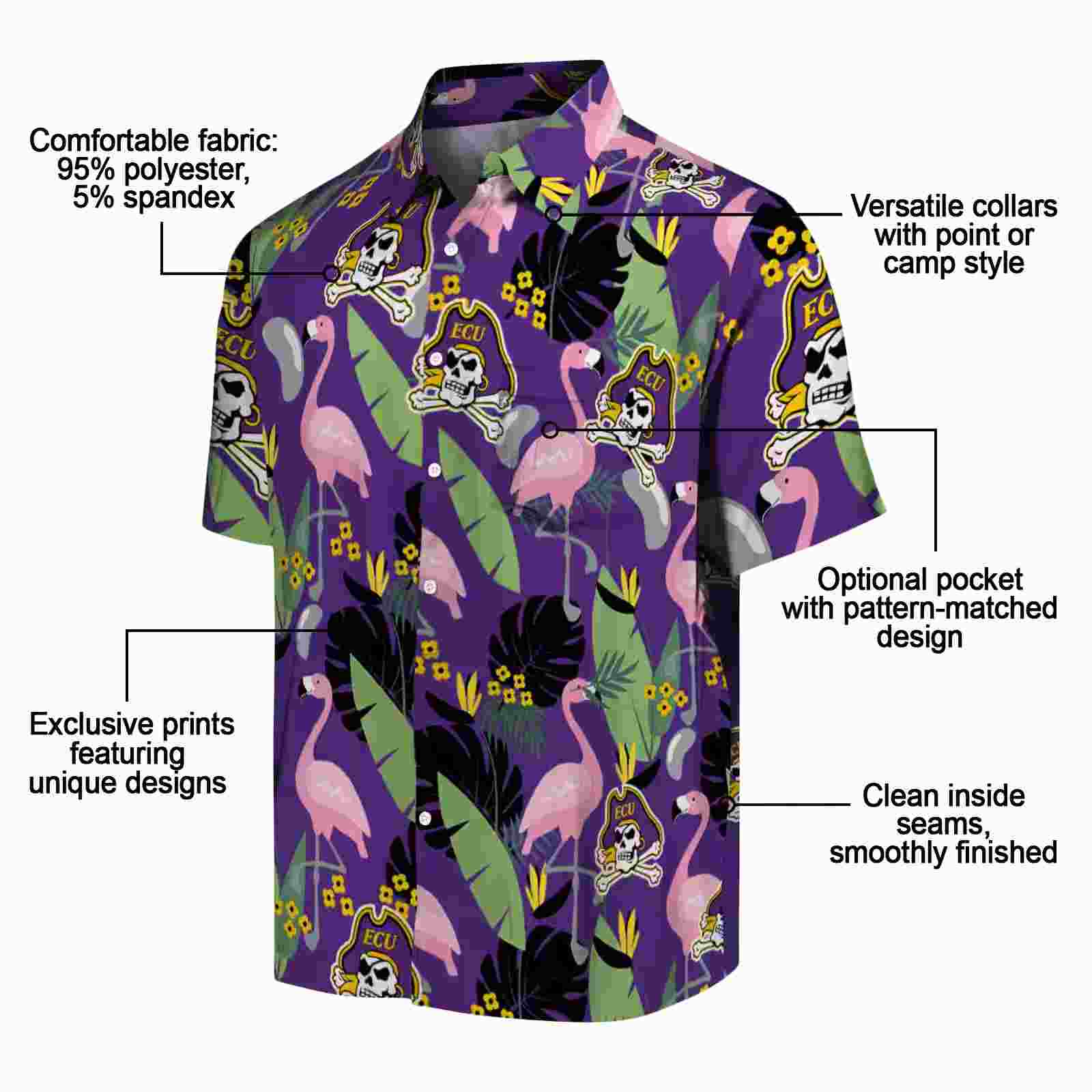 east carolina pirates flamingo leaves purple hawaiian shirt new arrival