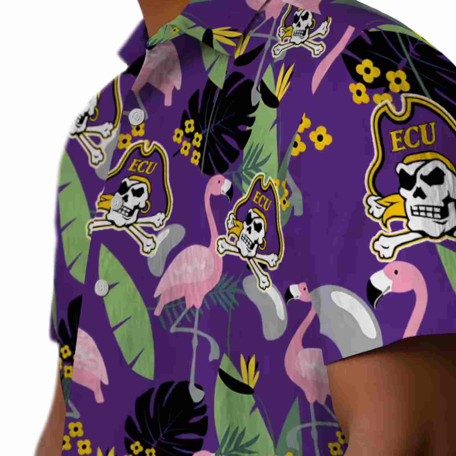 east carolina pirates flamingo leaves purple hawaiian shirt trendy