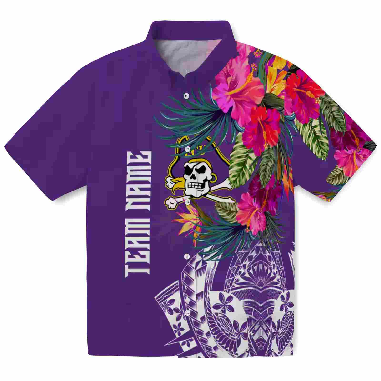 East Carolina Pirates Floral Polynesian Purple Hawaiian Shirt