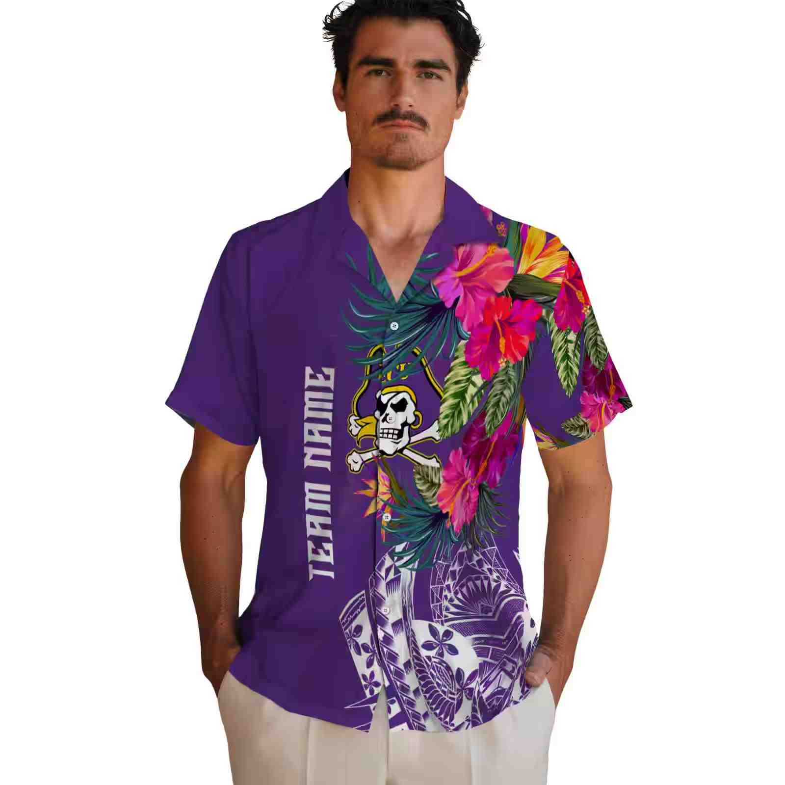 east carolina pirates floral polynesian purple hawaiian shirt fashion forward