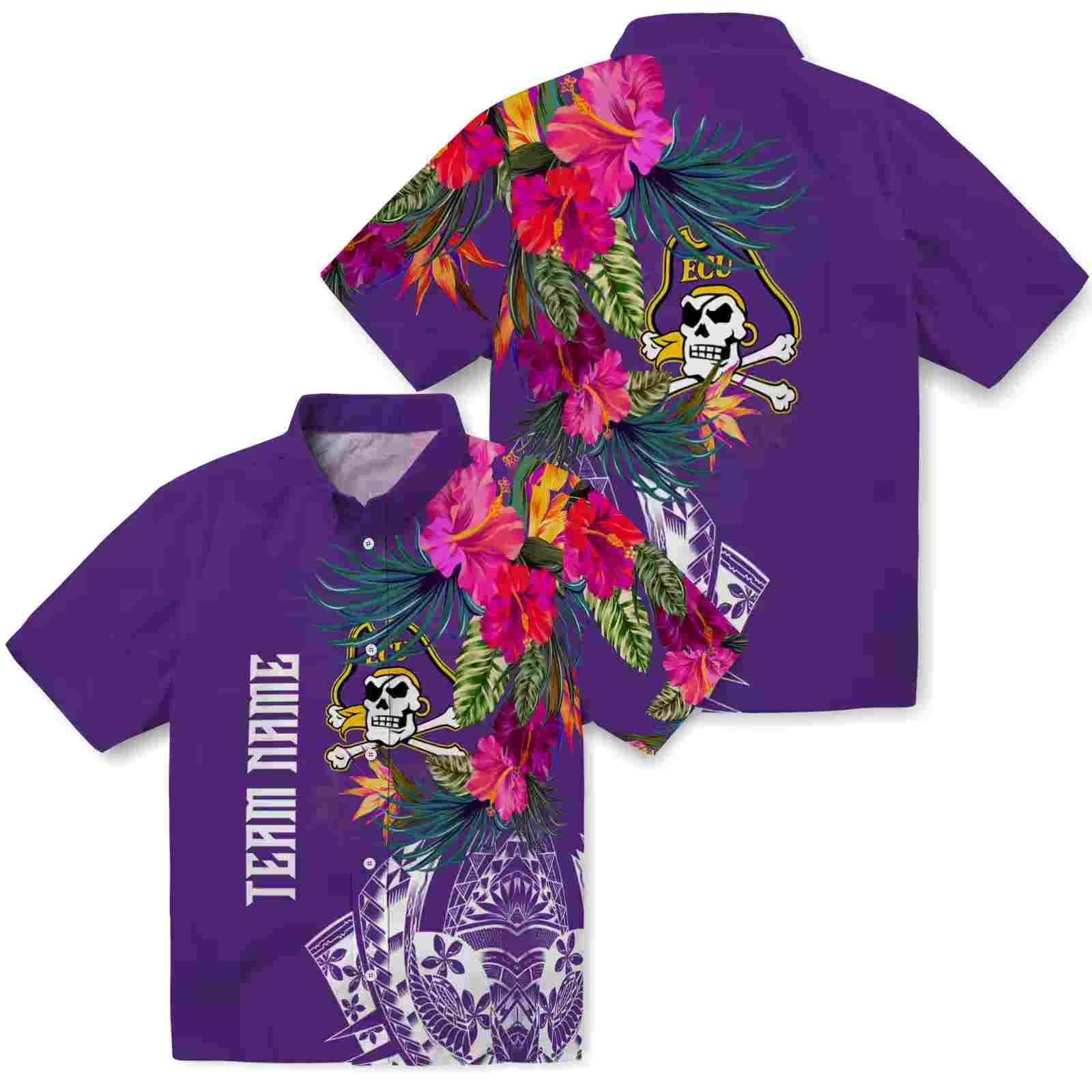 east carolina pirates floral polynesian purple hawaiian shirt high quality