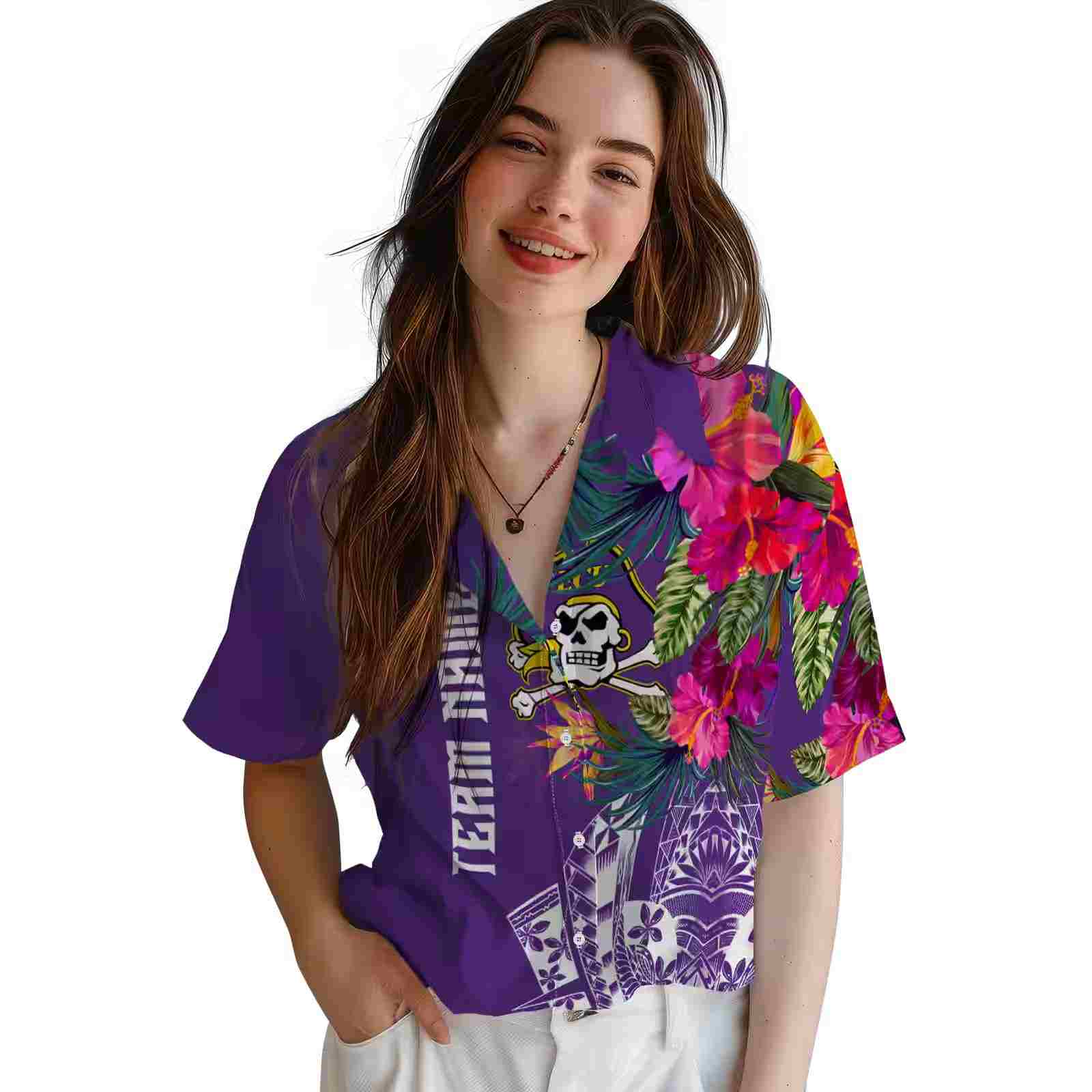 east carolina pirates floral polynesian purple hawaiian shirt latest model