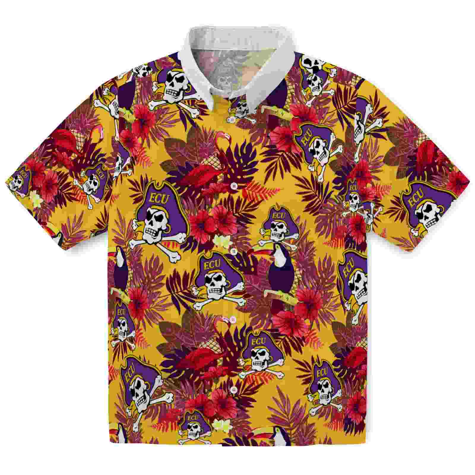 East Carolina Pirates Floral Toucan Purple Red Hawaiian Shirt