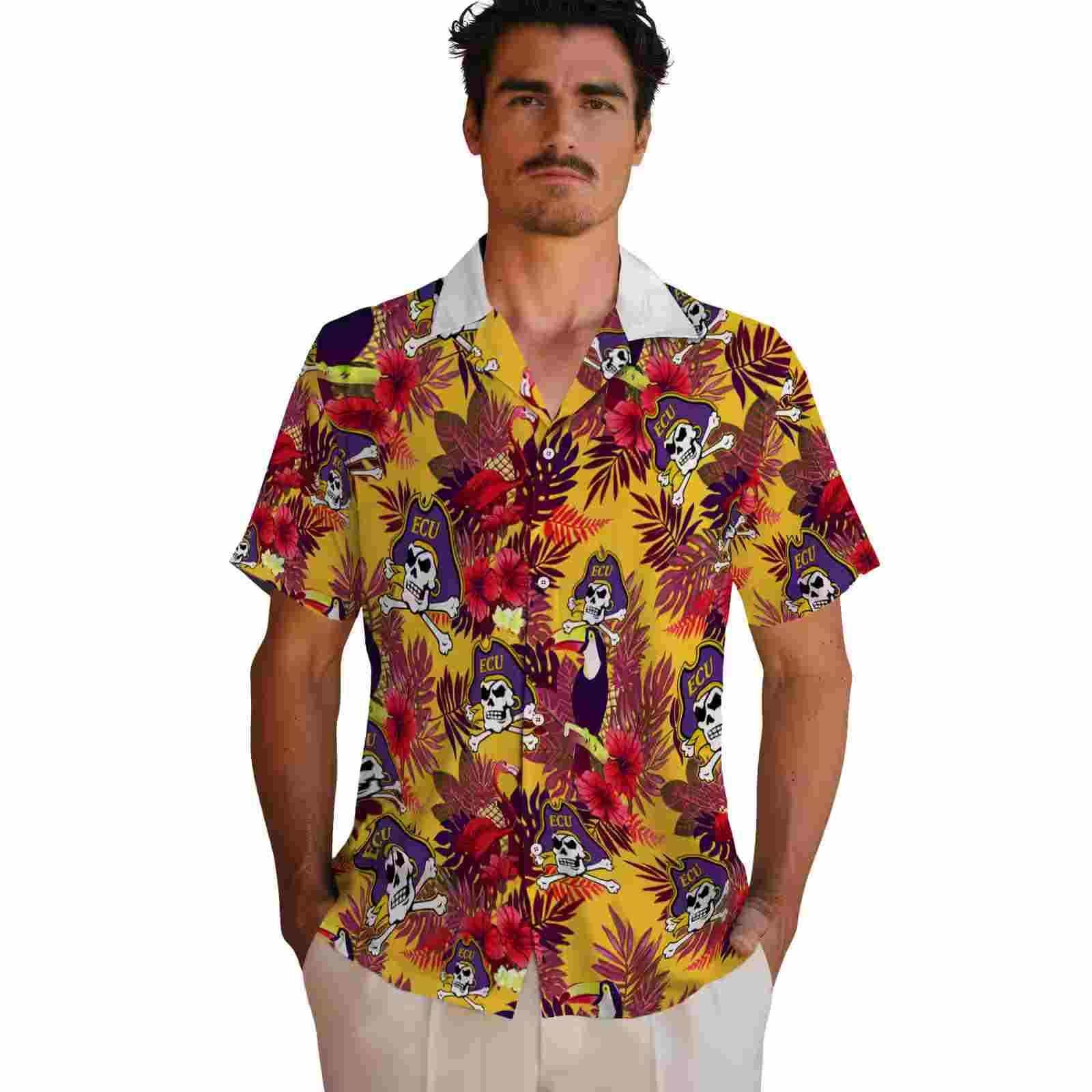 east carolina pirates floral toucan purple red hawaiian shirt fashion forward