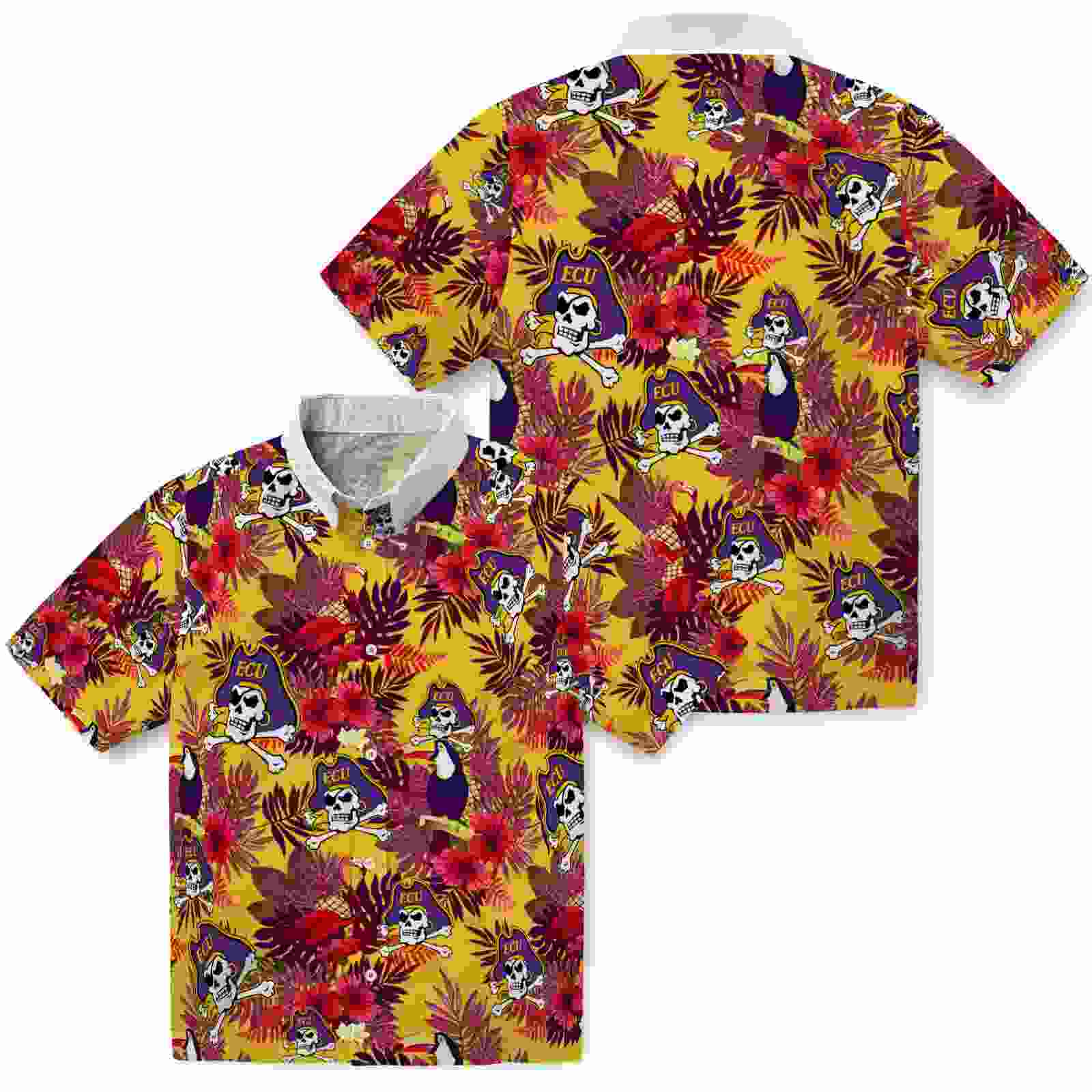 east carolina pirates floral toucan purple red hawaiian shirt high quality