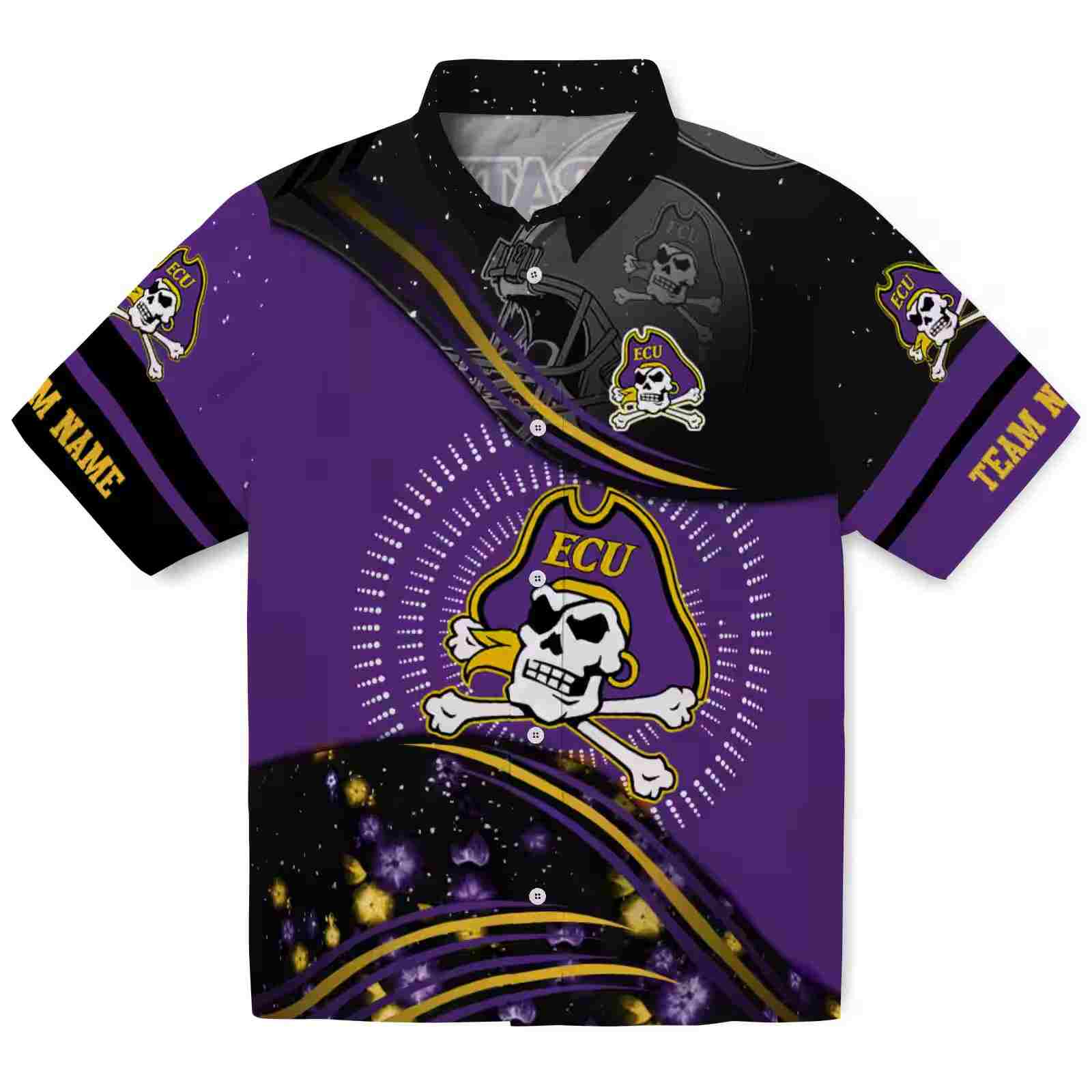 East Carolina Pirates Football Wave Purple Black Hawaiian Shirt