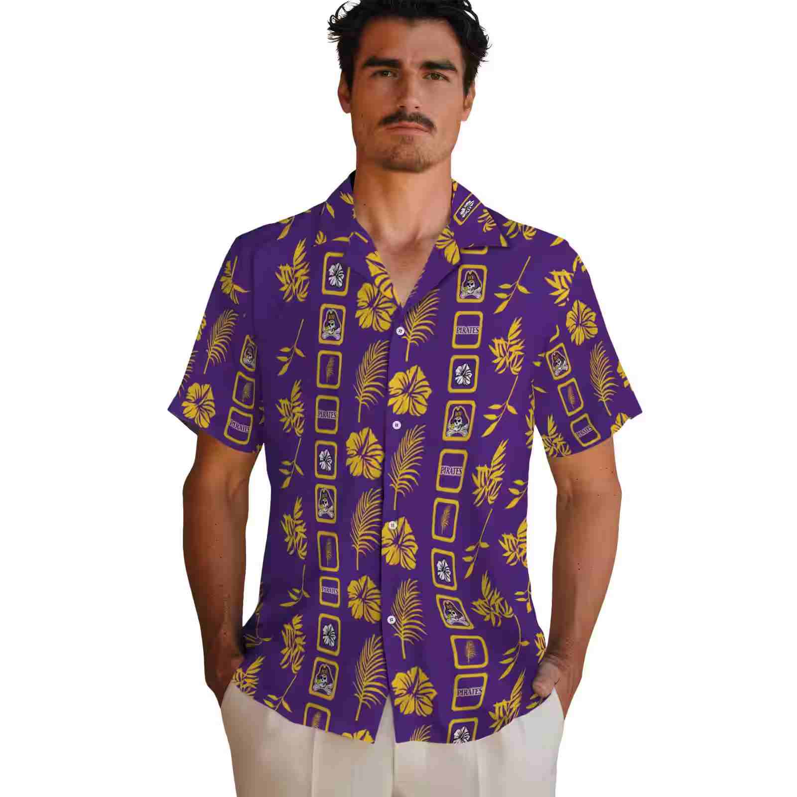 east carolina pirates framed floral purple hawaiian shirt fashion forward