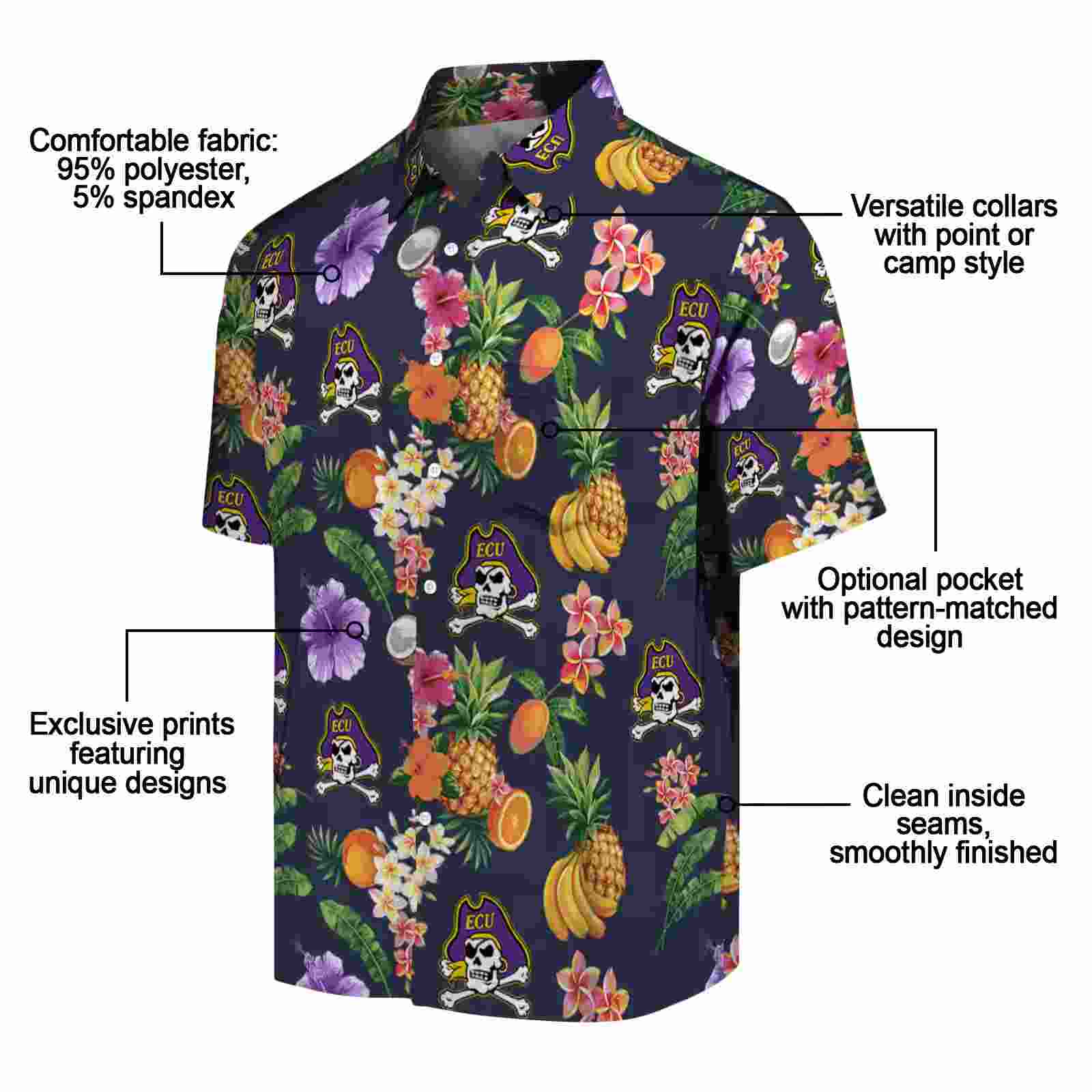 east carolina pirates hibiscus and fruit navy blue hawaiian shirt new arrival