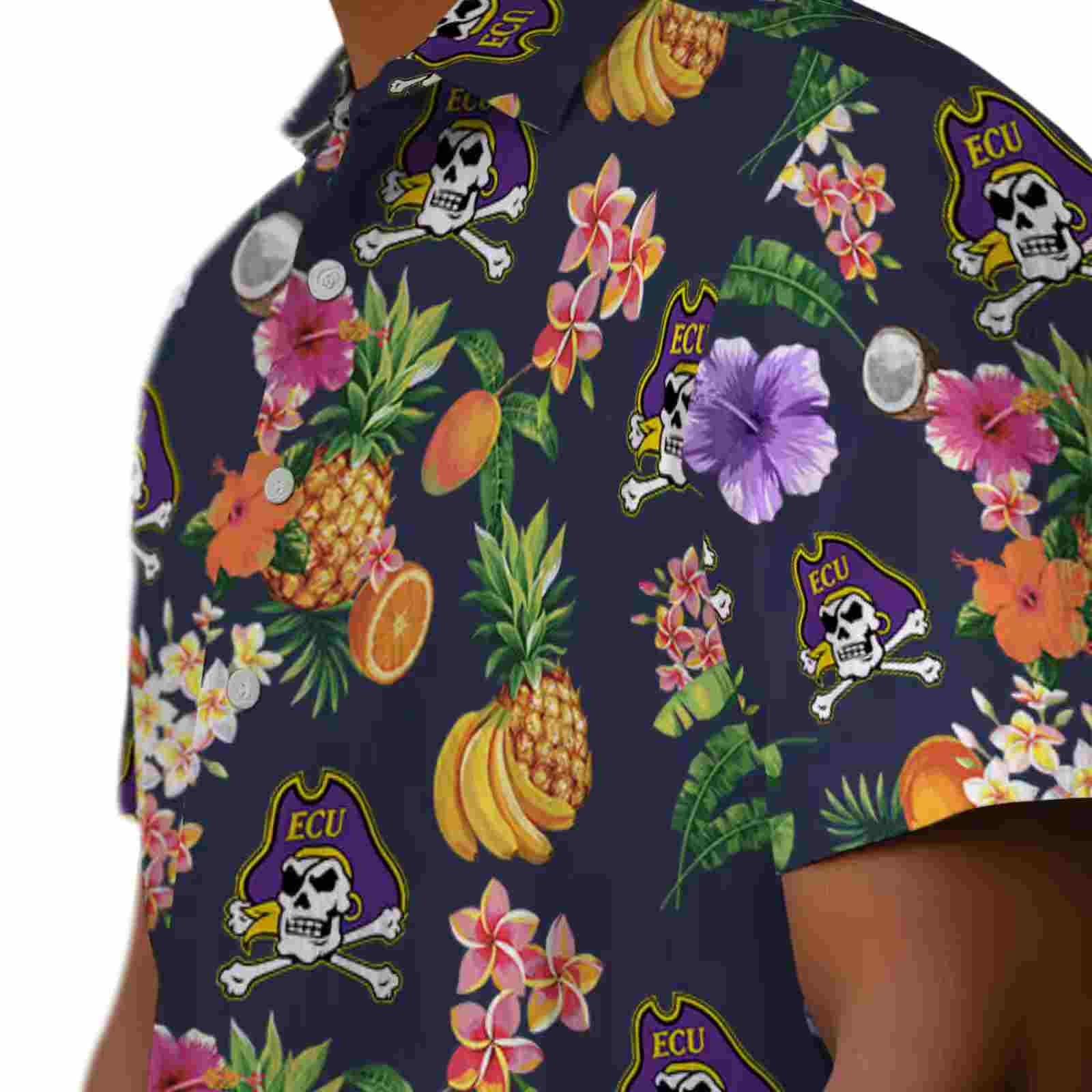 east carolina pirates hibiscus and fruit navy blue hawaiian shirt trendy