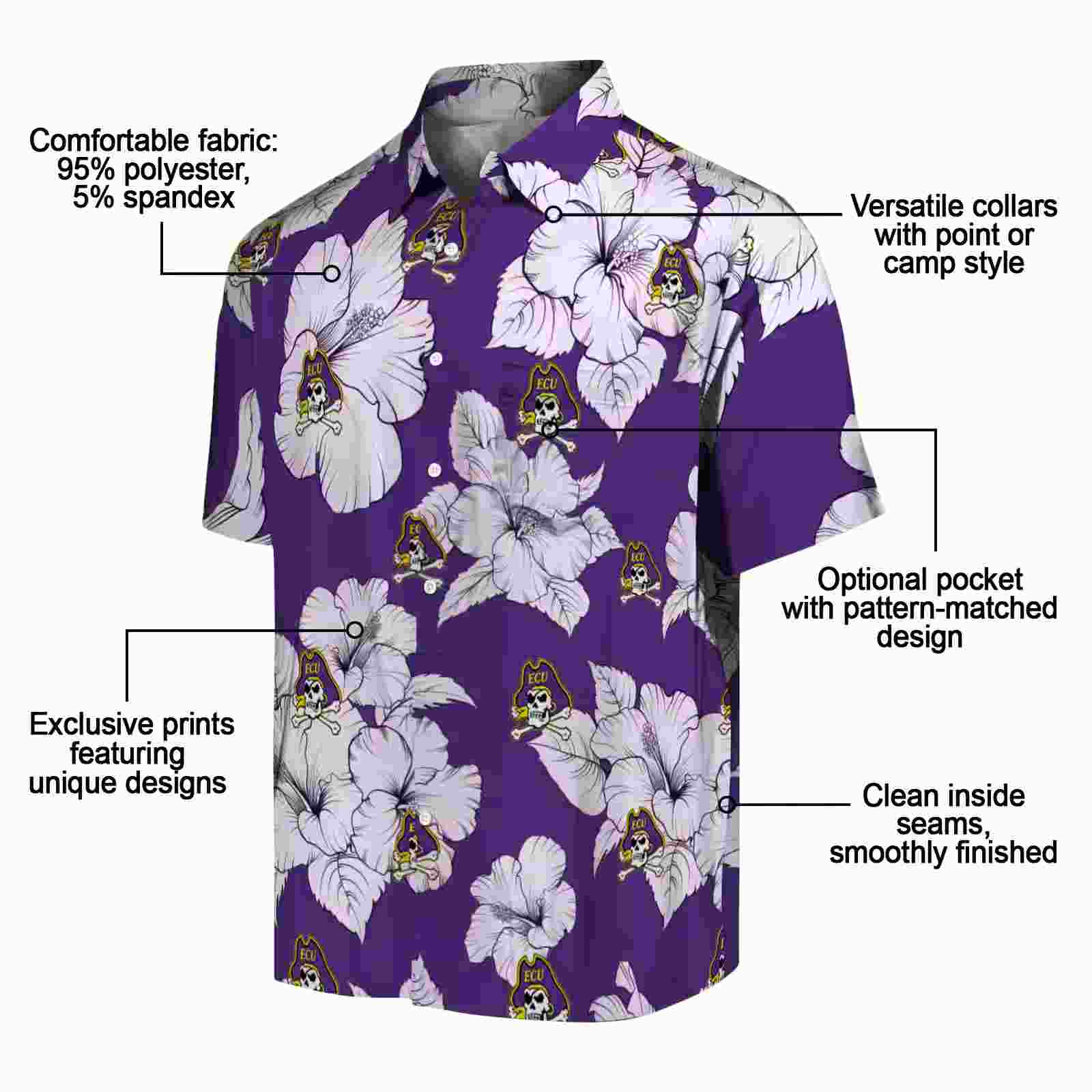 east carolina pirates hibiscus blooms purple white hawaiian shirt new arrival