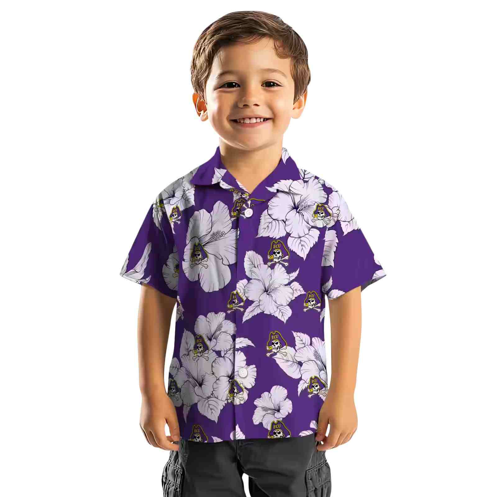 east carolina pirates hibiscus blooms purple white hawaiian shirt top rated