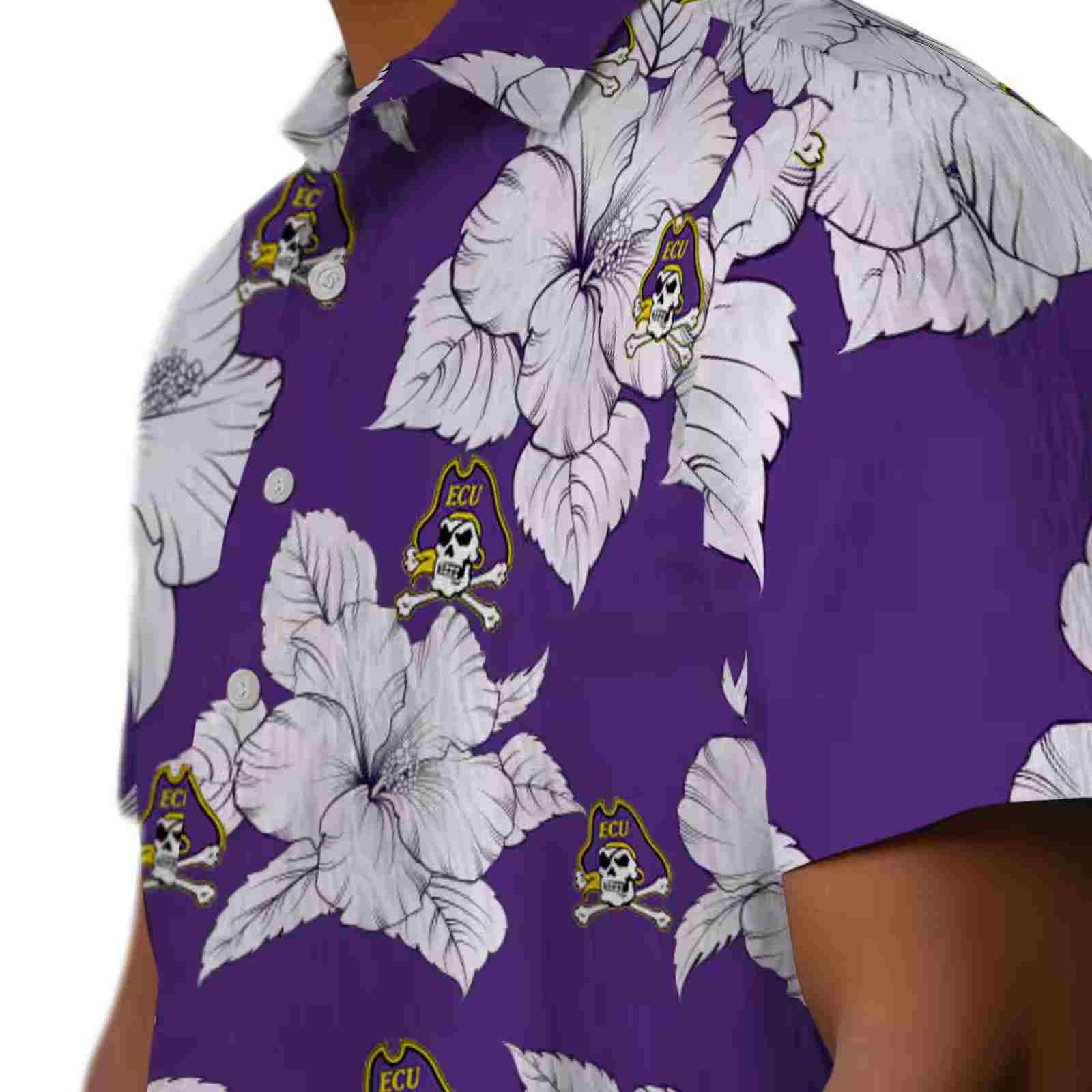 east carolina pirates hibiscus blooms purple white hawaiian shirt trendy