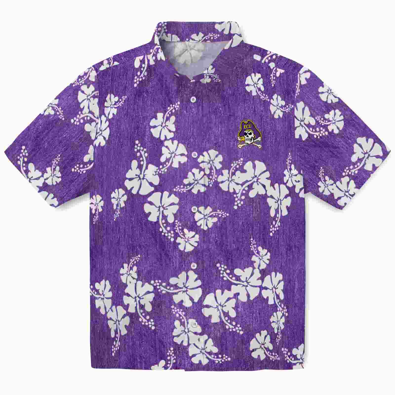 East Carolina Pirates Hibiscus Clusters Purple Hawaiian Shirt