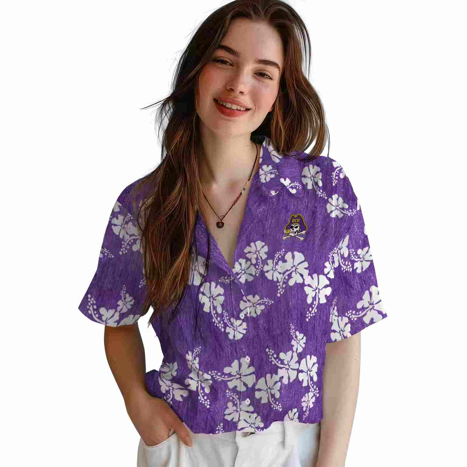 east carolina pirates hibiscus clusters purple hawaiian shirt latest model