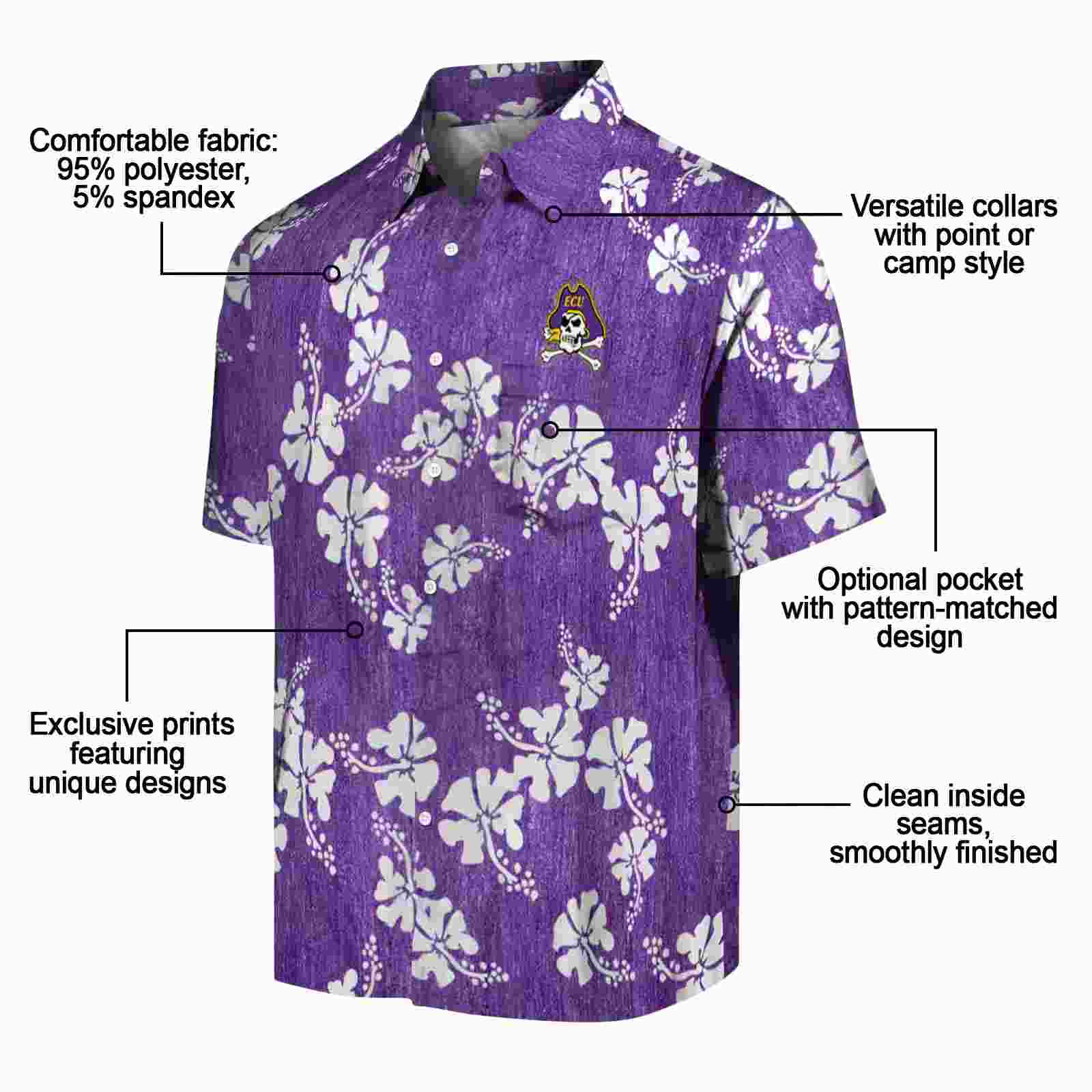 east carolina pirates hibiscus clusters purple hawaiian shirt new arrival