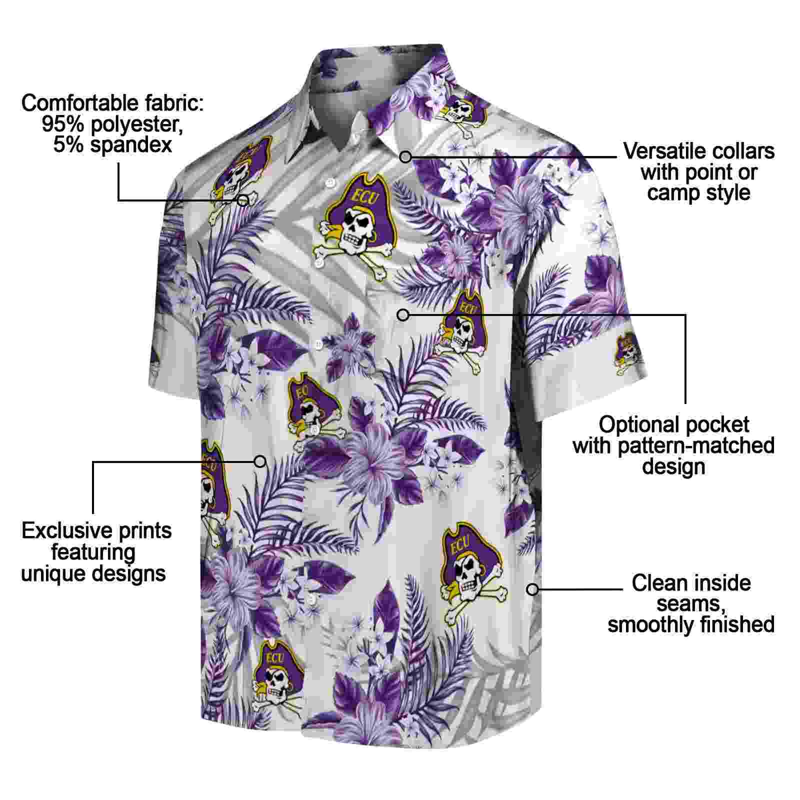 east carolina pirates hibiscus palm leaves purple white hawaiian shirt new arrival