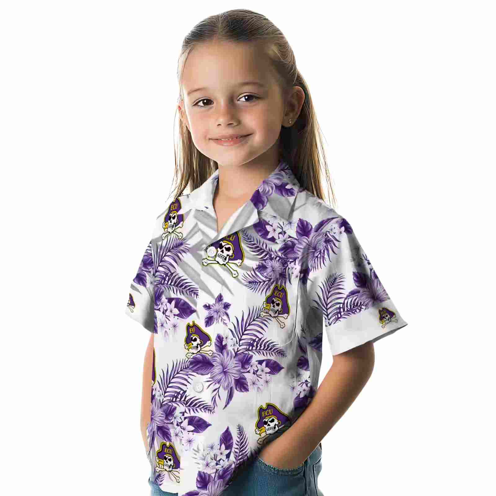 east carolina pirates hibiscus palm leaves purple white hawaiian shirt premium grade